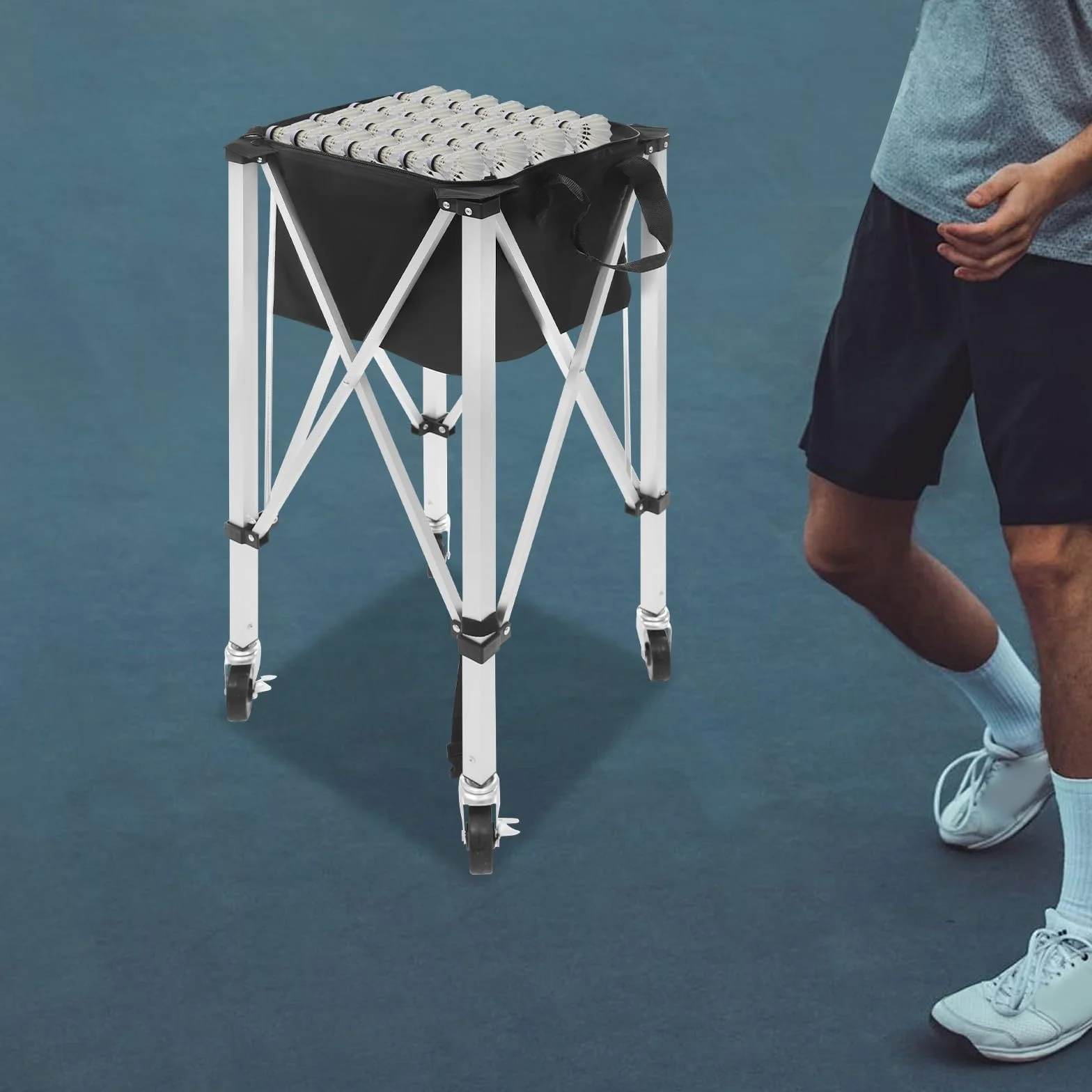 Tela Oxford de aluminio Canasta plegable para pelotas de tenis 150-170 con ruedas asa de transporte
