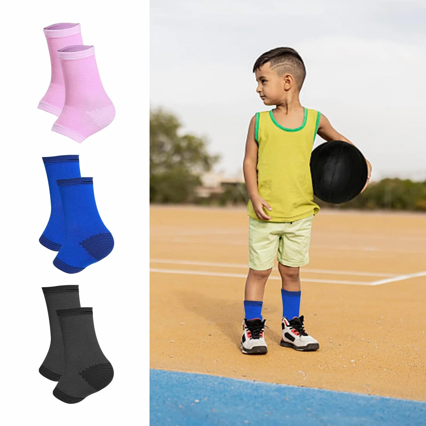 Tobillera Elástica Transpirable para Niños, 3 Pares Protectores de Tobillo Deportivos