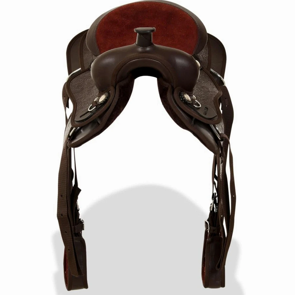 Sillín occidental de piel auténtica con halter y hoja de pecho, juego completo para montar a caballo, ajuste cómodo para ocio, senderismo y torneos