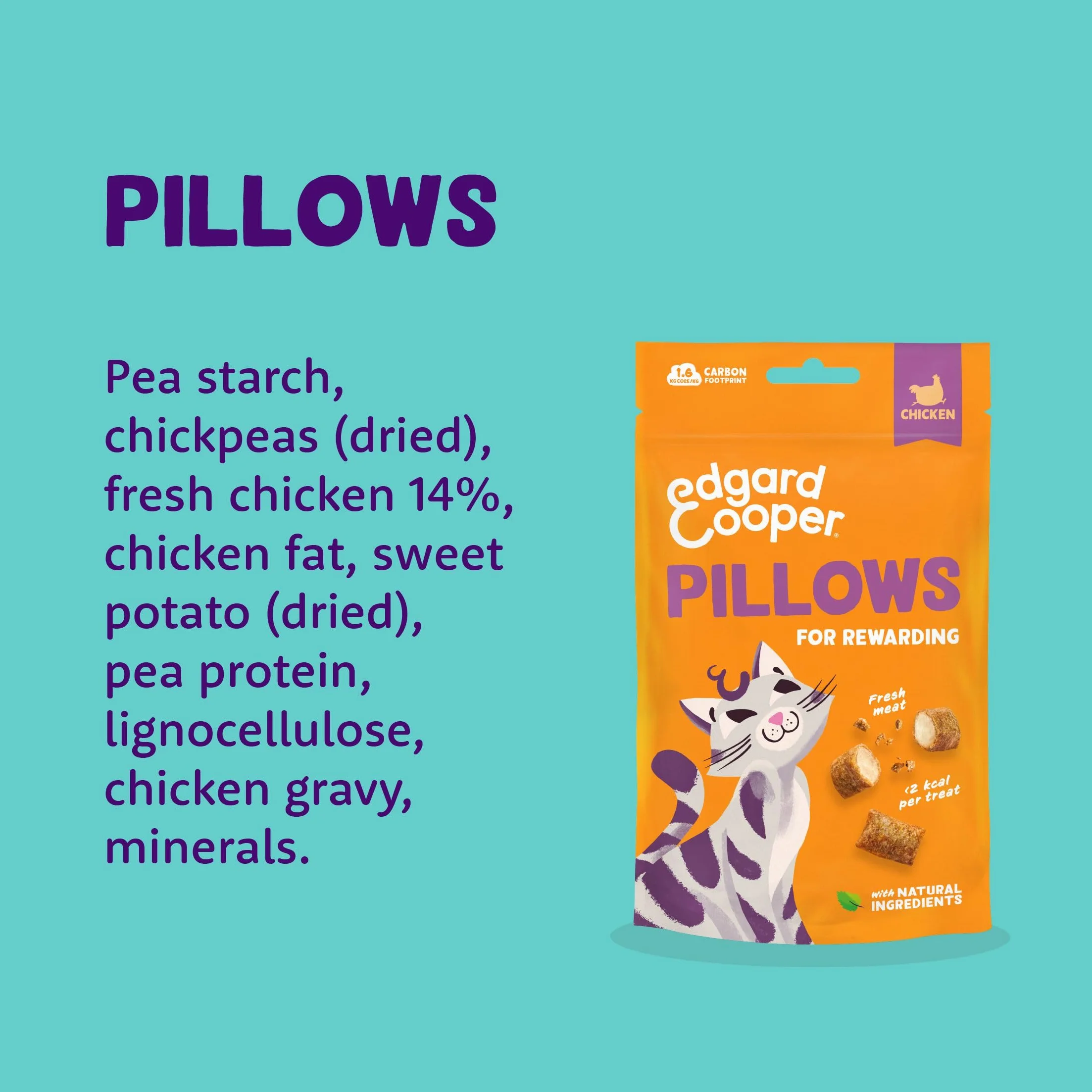 Edgard & Cooper premios Naturales para Gatos, bocaditos de Pollo (1x60g), con Carne Fresca, sin Cereales, Menos de 2kcal por Premio, Ingredientes Naturales y sin azúcares añadidos.