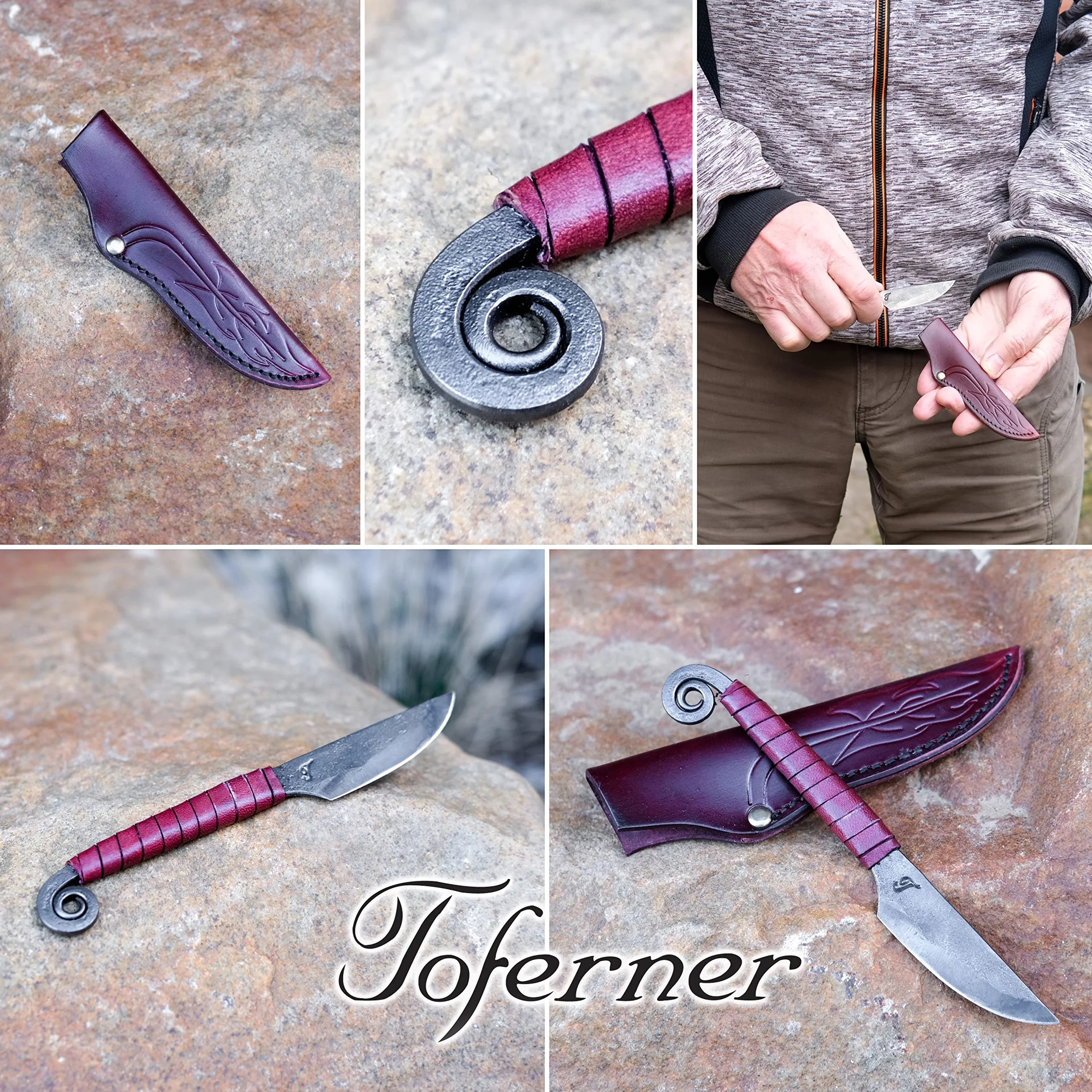 Toferner Cuchillo de acero para letras forjado a mano vintage hoja puntiaguda ultra afilada con estuche de cuero
