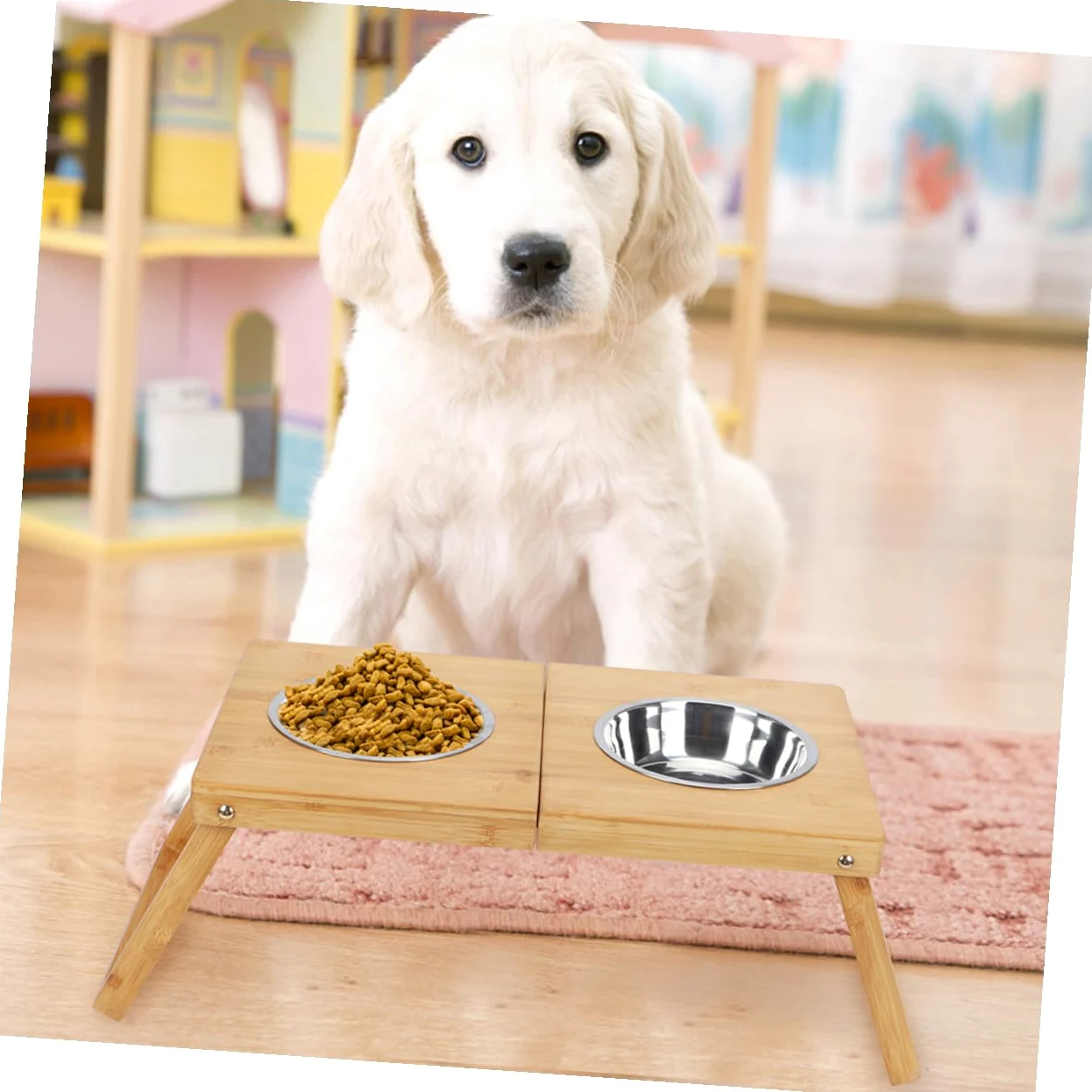 Angoily Soporte Plegable para Comederos de Mascotas Comedero de Acero Inoxidable para Perros para Gatos y Perros para Uso Interiores Soporte para Cómodo
