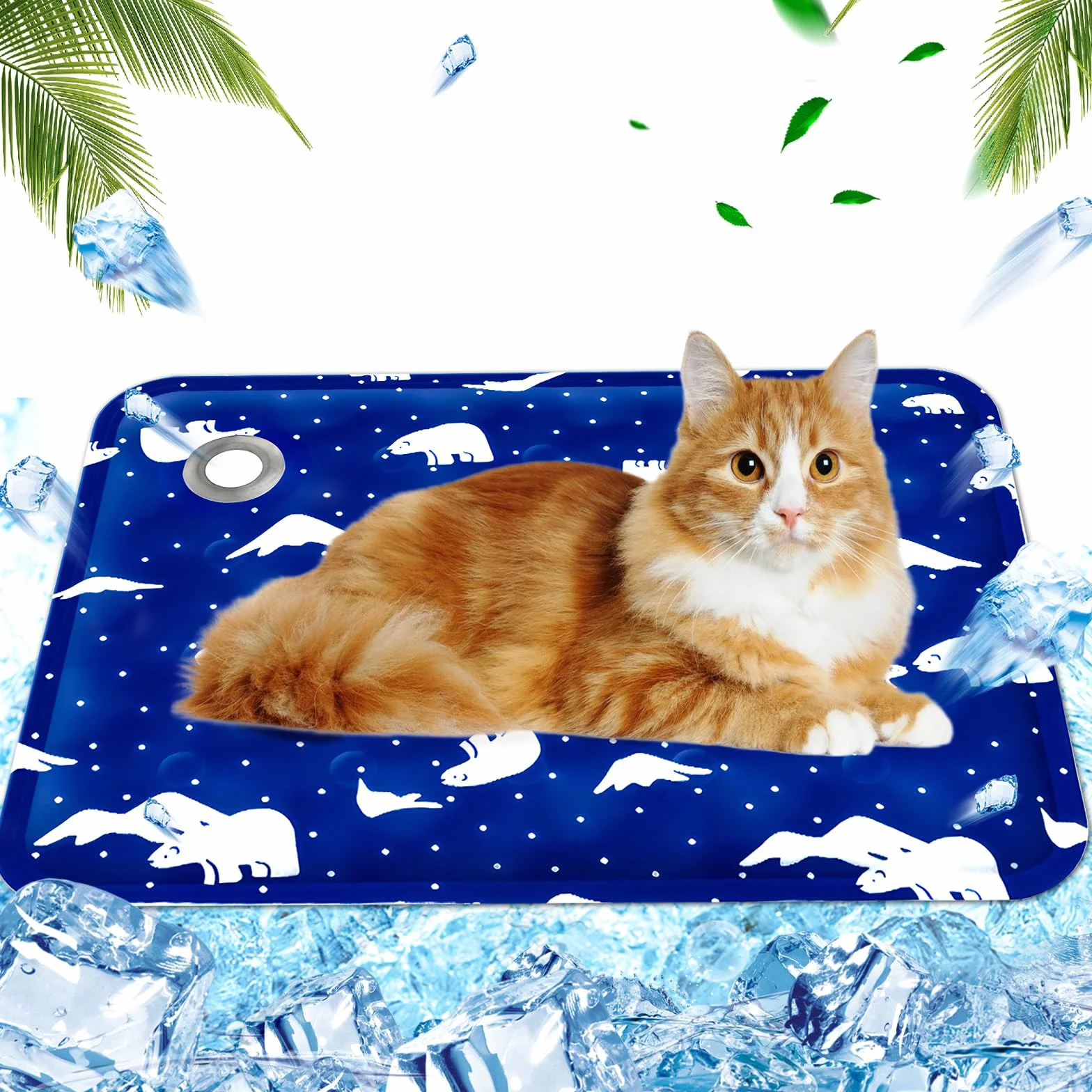 Alfombra Refrescante para Perros Gatos,Mascotas Alfombrilla Autoenfriante,Cama Refrescante Perro Inyección De Agua,Cama Gat Frio Animales Colchon Mascotas para Verano,40x50cm,M,Oso de hielo azul real