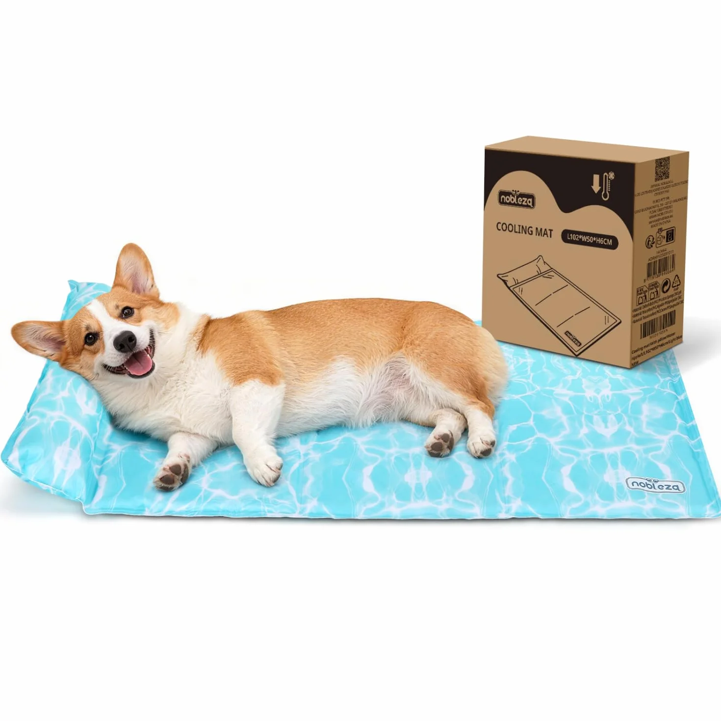 Nobleza Manta Cama Refrescante para Perros y Gatos, Alfombra Refrescante Perro Diseño con 6cm Almohada Cervical Añadida, Gel No Tóxico y Auto-Refrescante, Tela Oxford 300D Resistente, 102x50cm