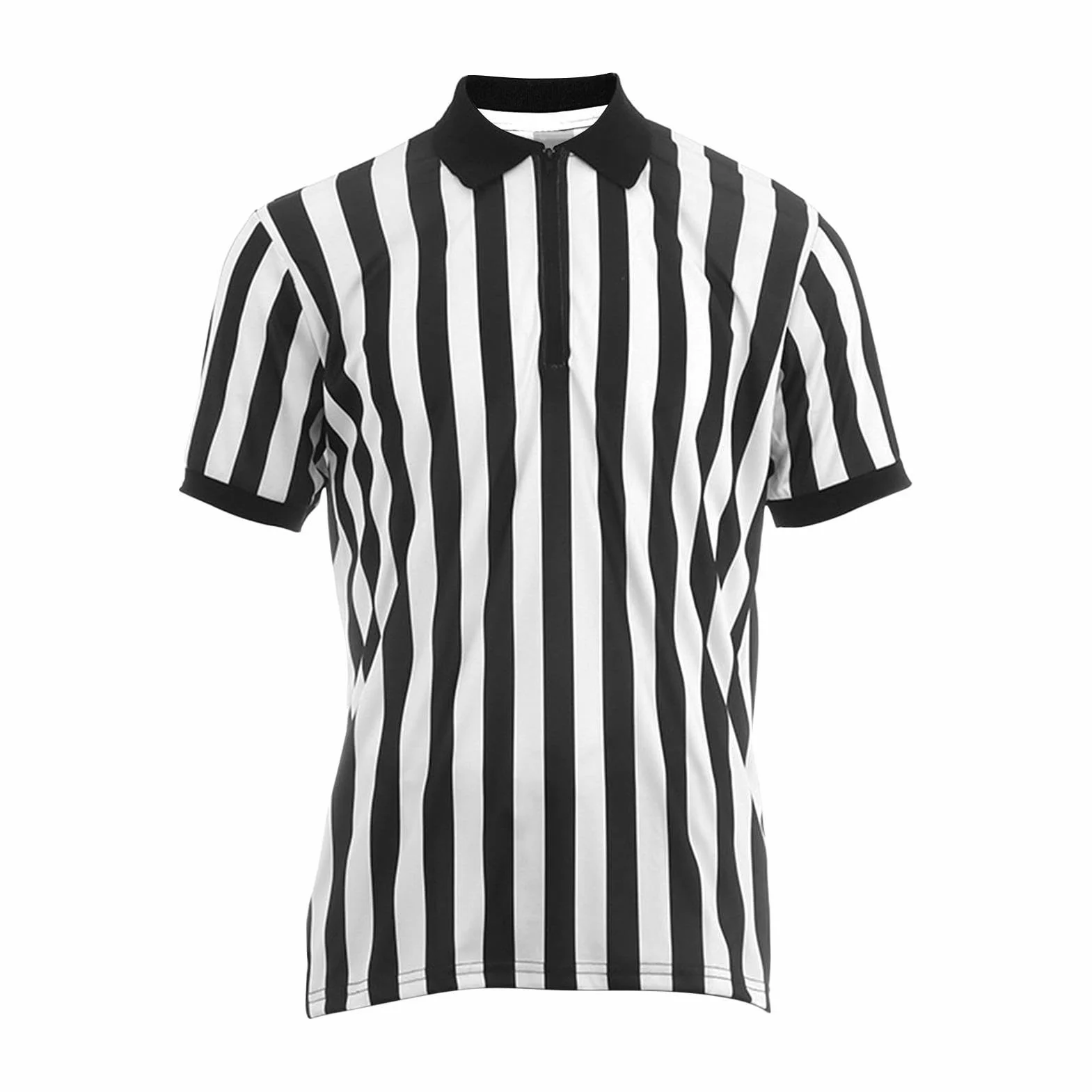 Camiseta de árbitro oficial a rayas blanco y negro cuello vuelto para baloncesto fútbol