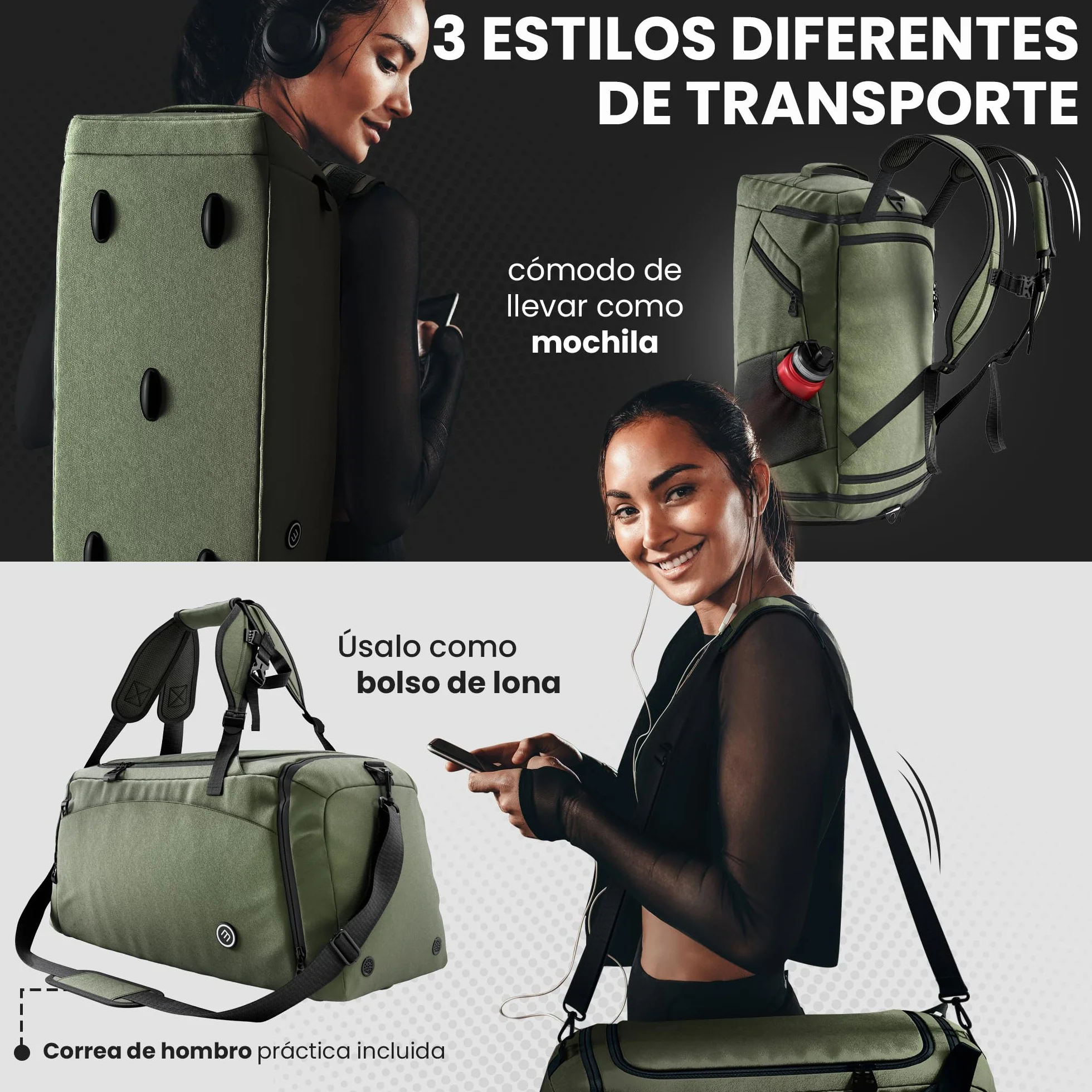 bemaxx Bolsa Deporte Hombre Mujer Bolsas de Viaje Compartimento Zapatos Ropa Mojada 40/60L Mochila 30/50L Fitness Gym Duffle Bag Travel