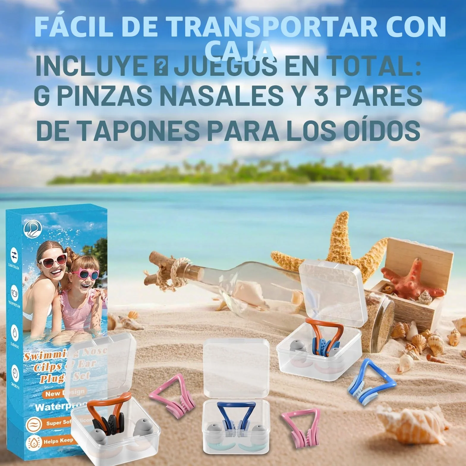Pinza Nariz Natación Silicona Impermeable + Tapones Oídos Para Niños y Adultos – Accesorios Piscina con Caja Almacenamiento Reutilizable
