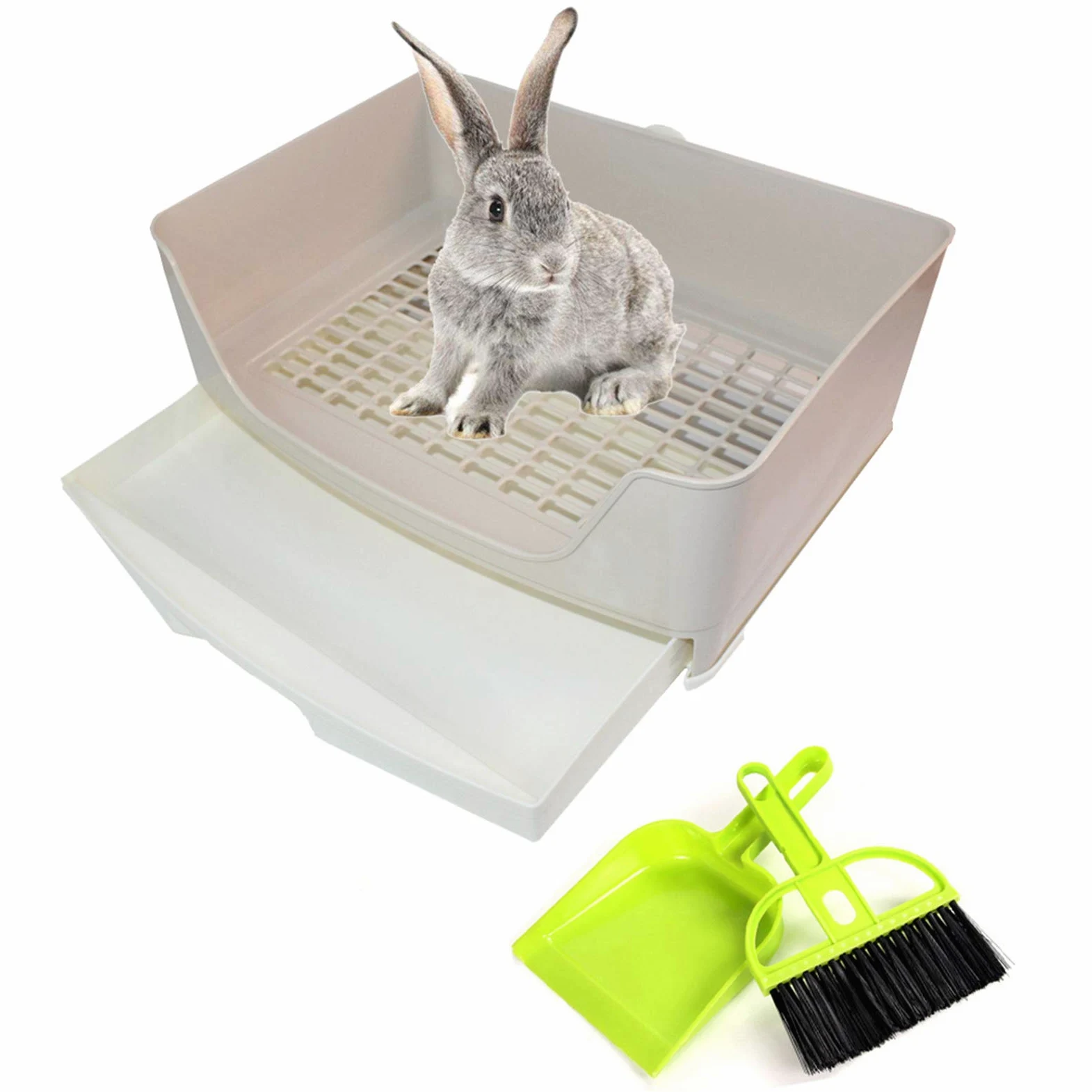 PINVNBY - Caja de arena para conejos de Indias, tamaño grande, para mascotas con cajón, caja de inodoro para perros y conejillos de indias, chinchilla hurón erizo pequeños animales (marrón)