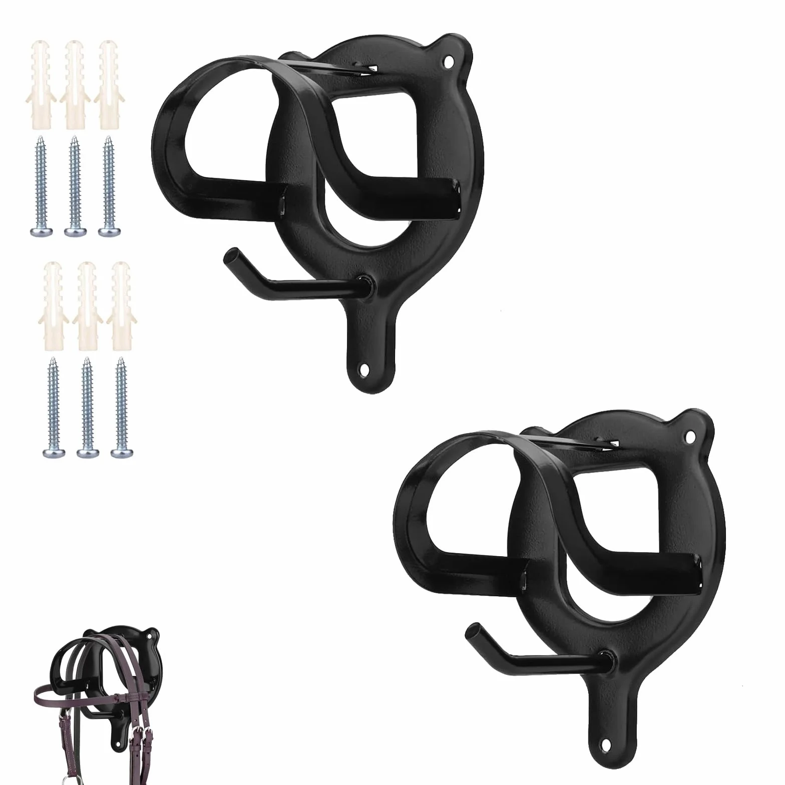 2 Piezas Soportes para Bridas de Caballo, Ganchos de Brida de Caballo con Tubos y Tornillo, Soporte de Brida de Metal para Suministros de Granero de Caballos