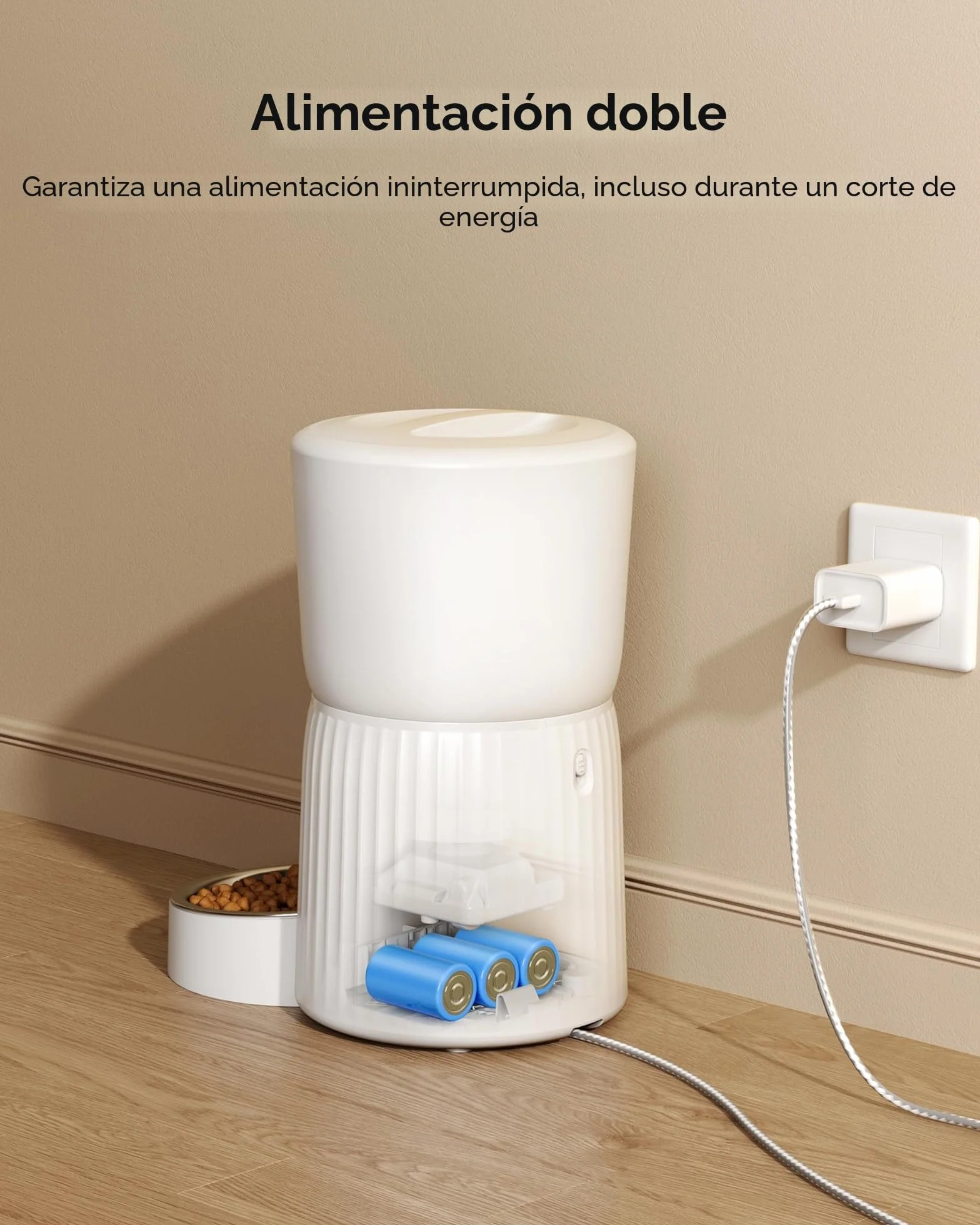 Comedero Gato Automatico, Faroro 4L Dispensador Comida Gatos/Perros con 1 a 6 Comidas Al Día, Control de Porciones, Voz 10s, Alimentación Lenta (Blanco)