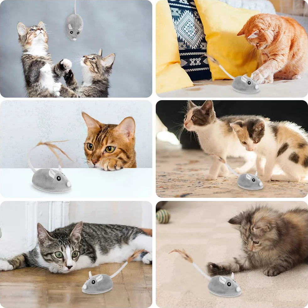 Ratón de Juguete Eléctrico, Juguete Eléctrico para Gatos Peluche Ratones, Inteligente Automático Ratones de Juguete para Gatos con Cola Emplumada, Carga USB Ratones Juguete de Gato Interactivo