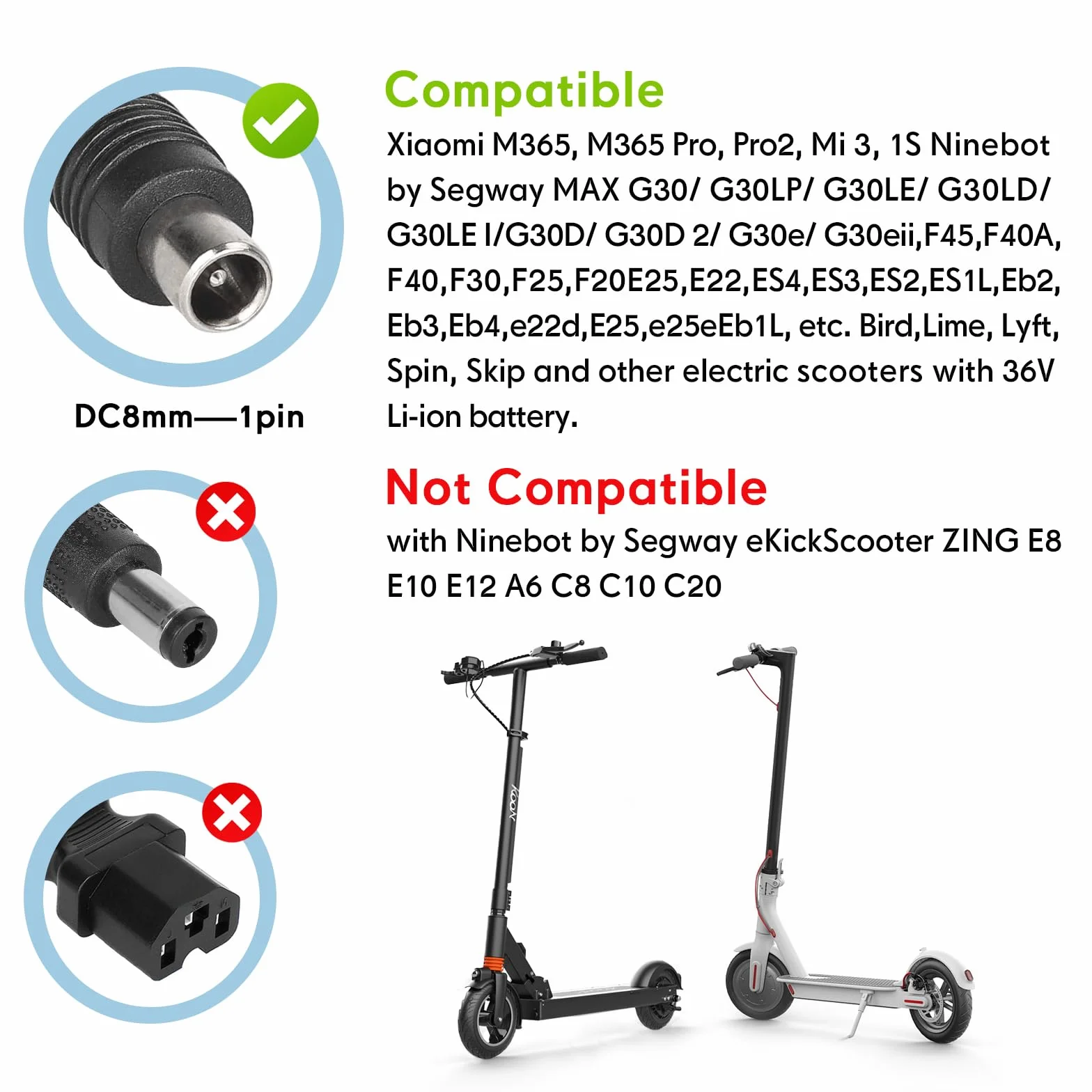 Cargador Patinete Electrico 42V 2A Compatible Xiaomi M365 Pro Pro 2 Mi 3 1s Ninebot G30 E F Series 84W AC DC 8mm