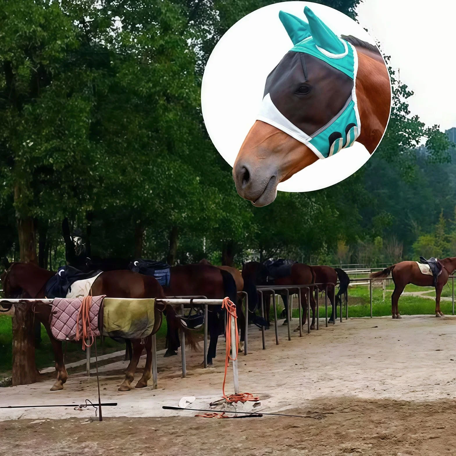 Máscara de mosca de caballo MUNSKT transpirable elástica con gran espacio para los ojos, máscara contra mosquitos e insectos, máscara de mosca Shires con orejas para caballos (M)