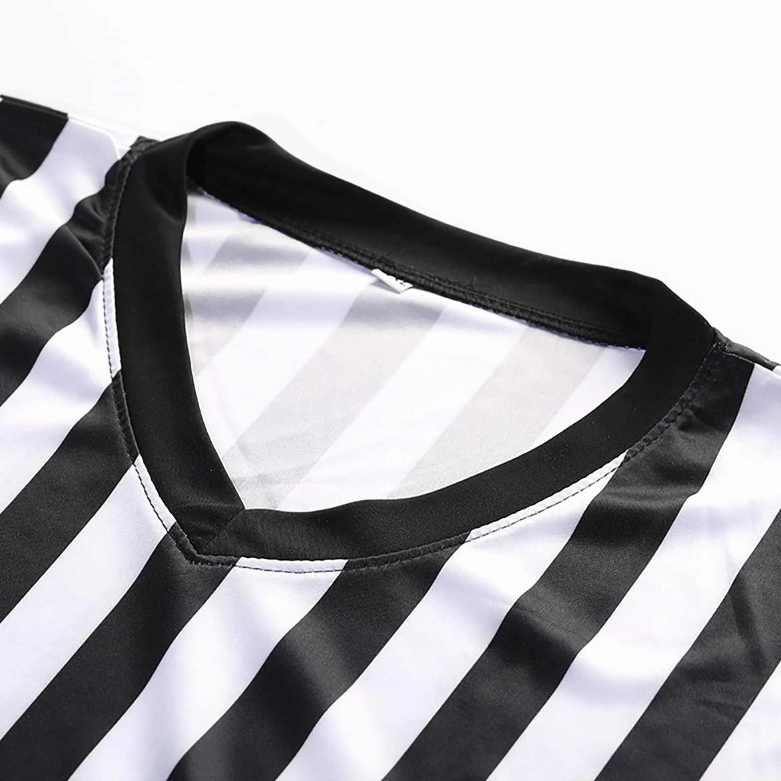 Camiseta de árbitro para adultos con cuello en V transpirable a rayas manga corta