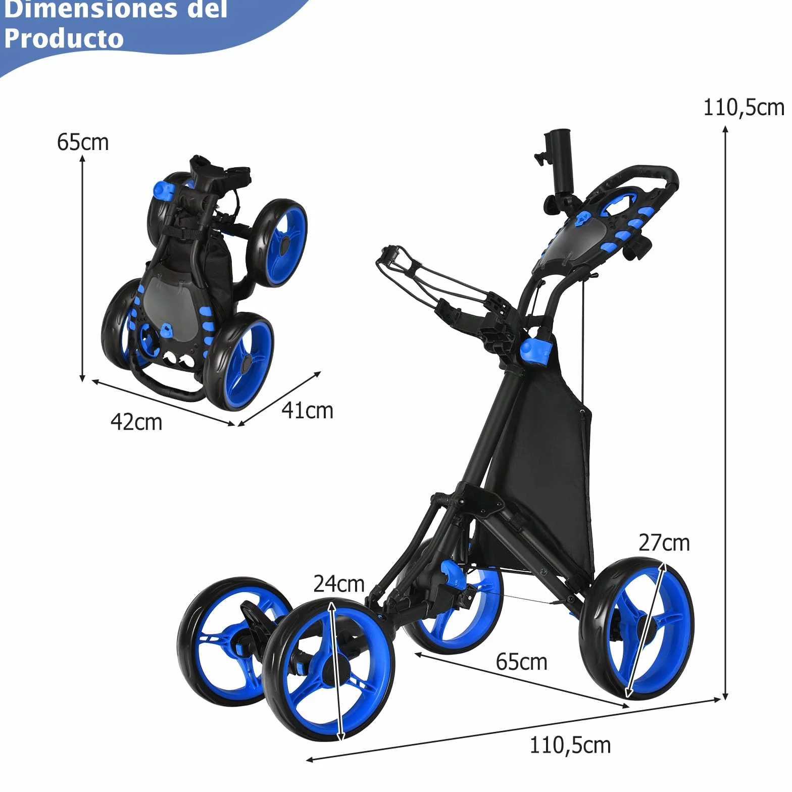 COSTWAY Carrito Golf Plegable 4 Ruedas con Bolsa Impermeable y Freno de Pie