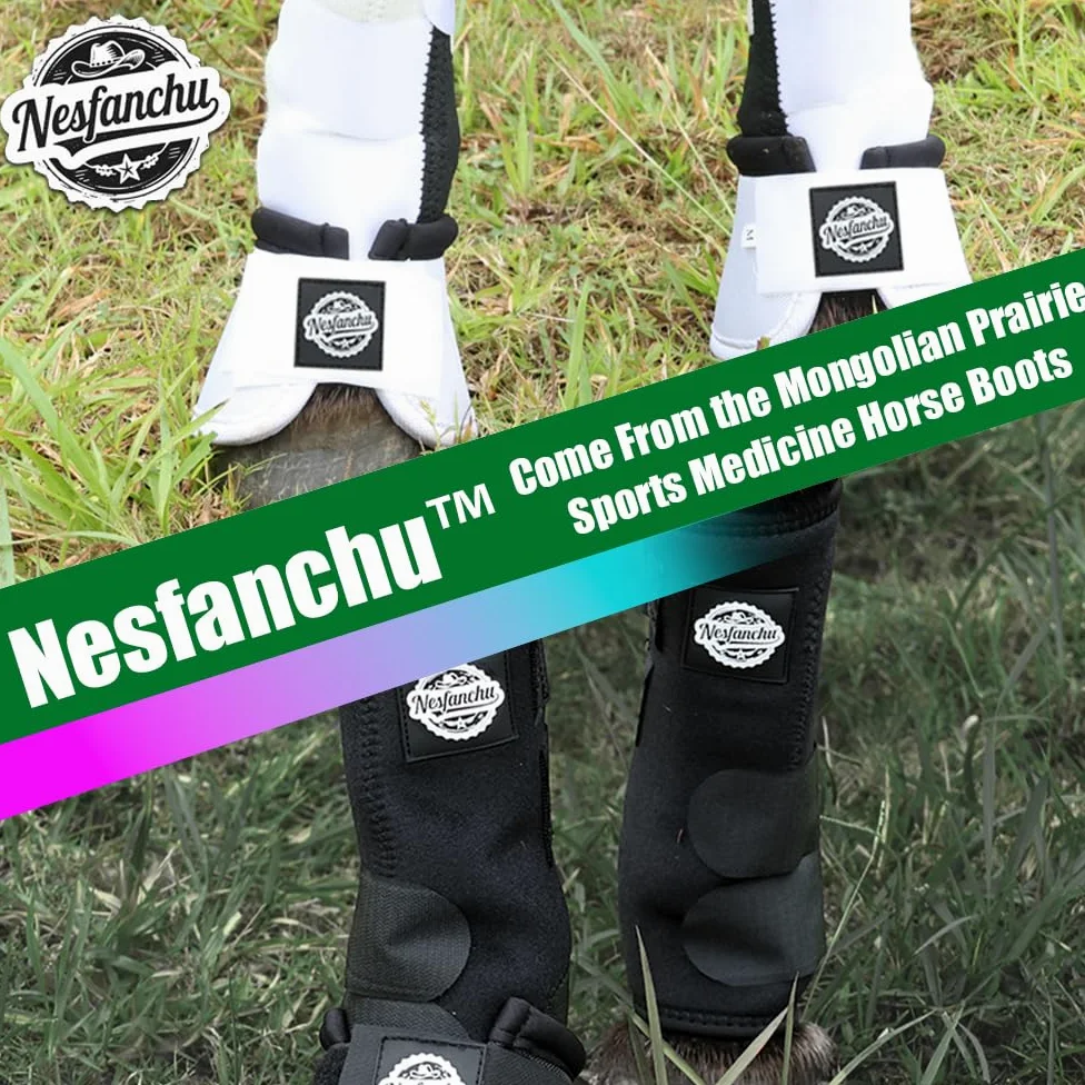 Botas protectoras para caballos de medicina deportiva, protección y amortiguador, adecuadas para entrenamiento de salto y senderos, 2 unidades, diseño de material transpirable (negro