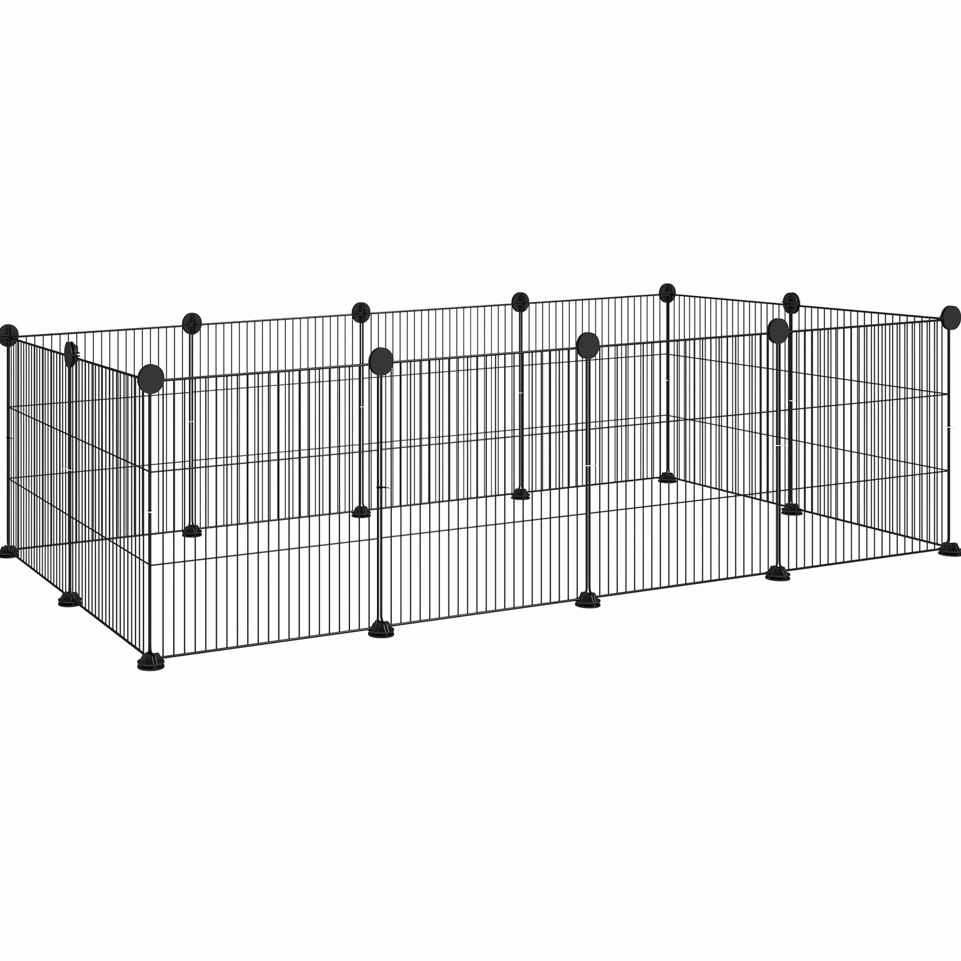 PawHut Valla Metálica para Mascotas con 12 Paneles Diseño DIY Parque Metálico para Animales Pequeños Desmontable para Erizo Conejos 140x70x35 cm Negro