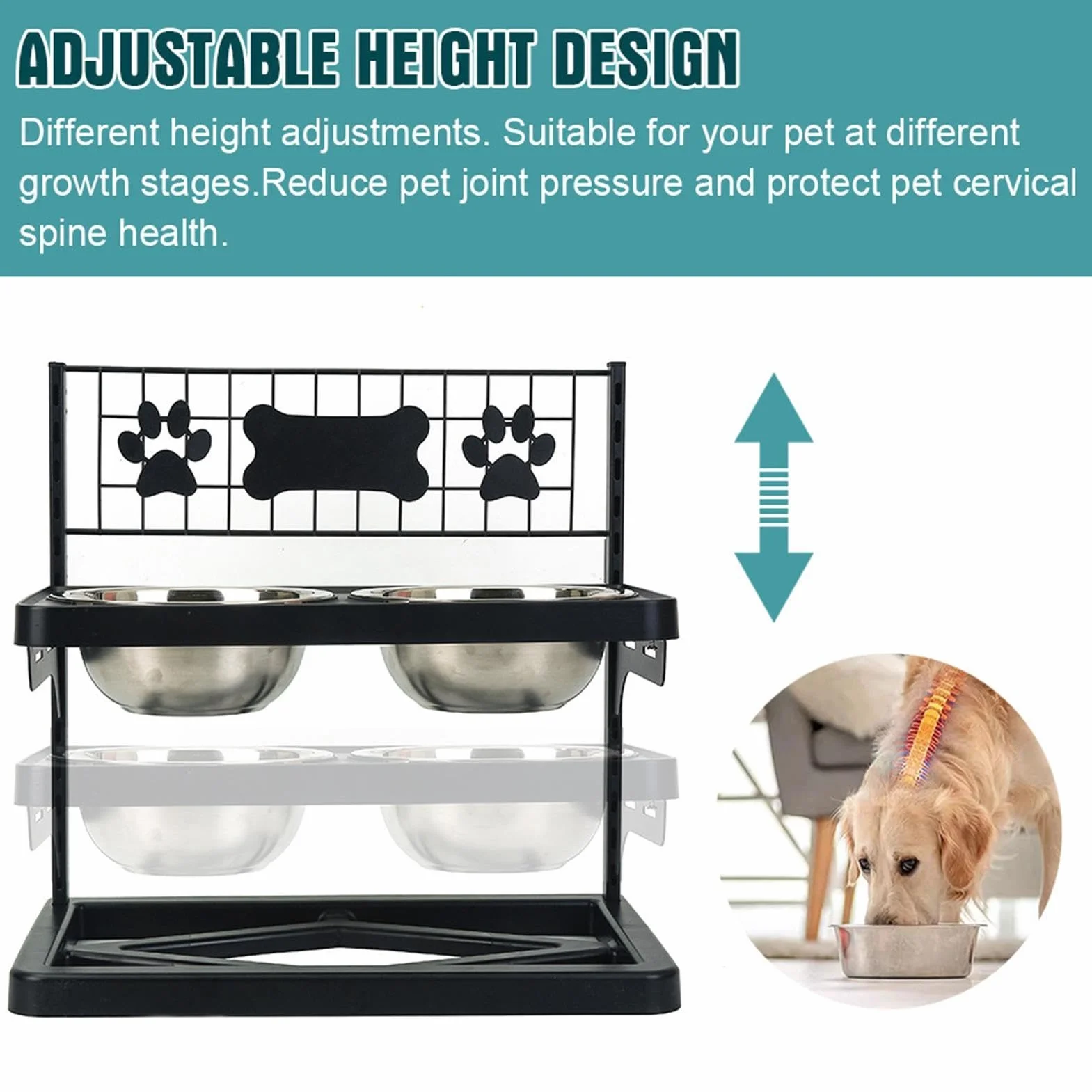 Soporte elevado para cuencos para perros con base antideslizante para perros grandes, comedero duradero para mascotas para uso en interiores y exteriores, ideal para cocina, balcón, patio, patio