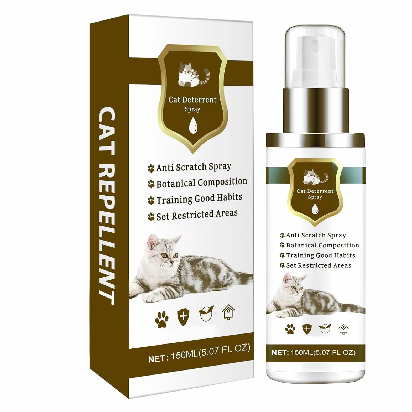 Spray Antigatos | 150ml Seguro Natural Antiarañazos - Control Interior Felino,Protege Neumáticos Sofás Alfombras Césped Patio Balcón Terraza Piscina
