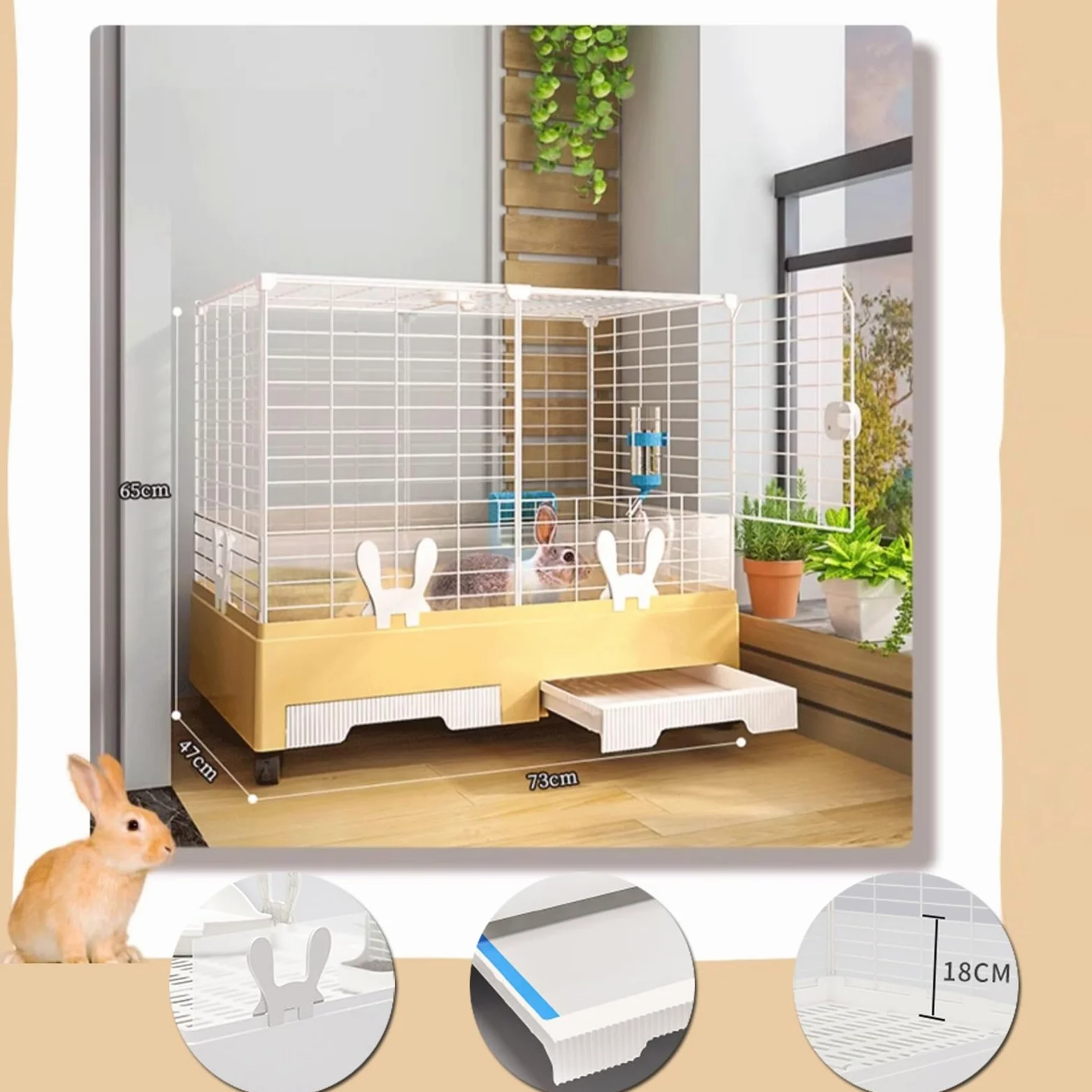 Conejera Doble, Conejera de Interior con Espacio de Almacenamiento - Conejera para Animales Pequeños con Dos Bandejas Deslizantes para Conejos, Chinchillas y Hurones(White)