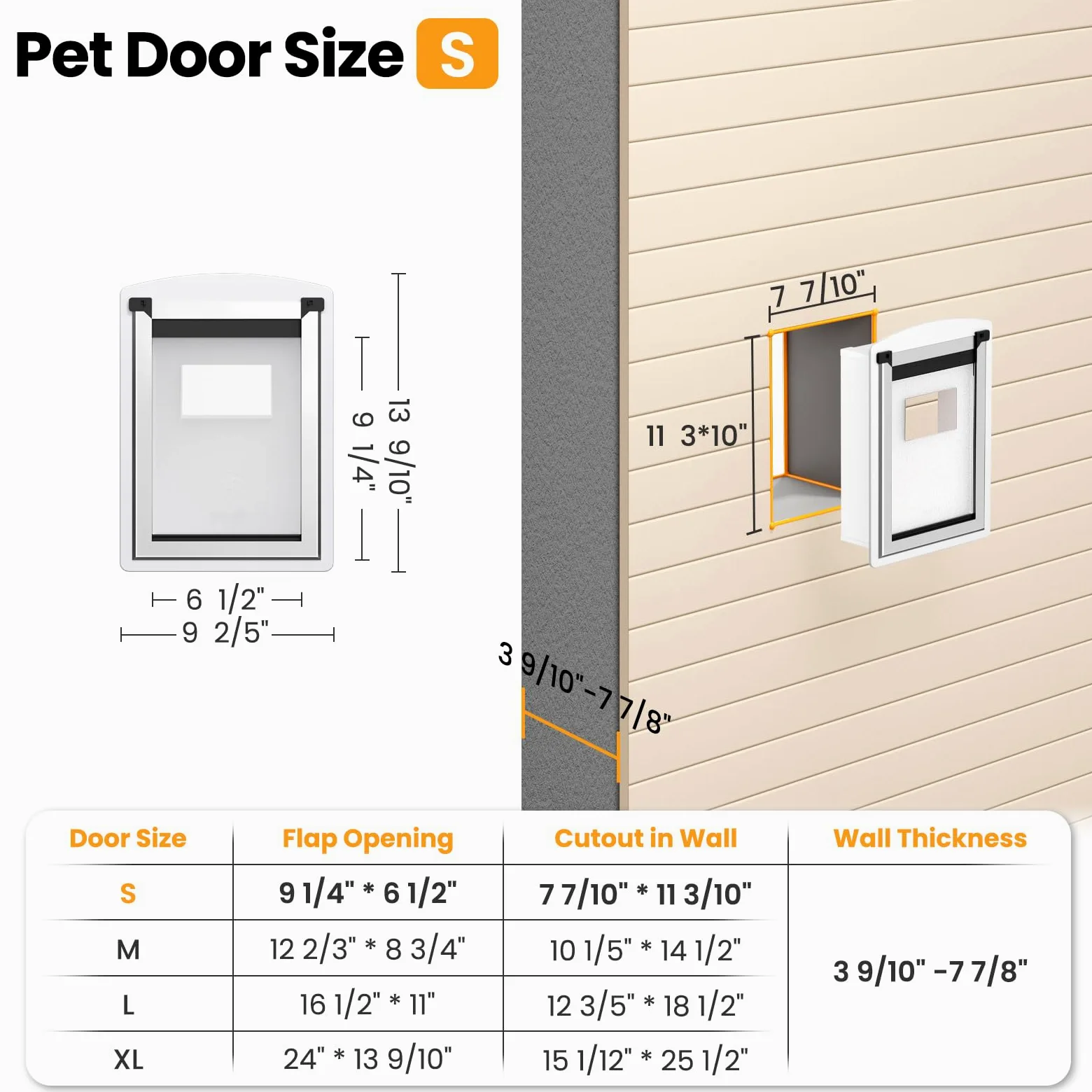Cat Door for Wall, Energy Efficient Pet Door with Steel Frame, Telescoping Tunnel, Double Magnetic Flaps and Two Sliding Lock Panels, Easy to Install, Milky White, Small | Marco de acero, túnel telescópico, solapas magnéticas dobles, 2 paneles de bloqueo