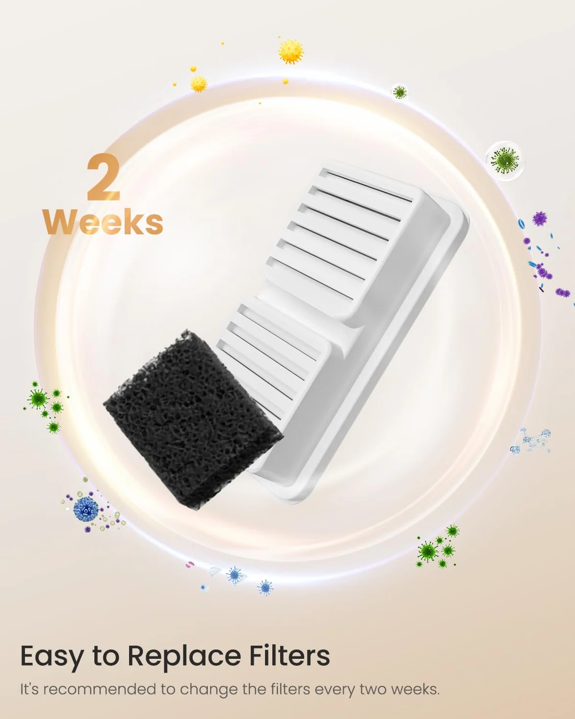 PawPoll Filtros de Fuente para Gatos sin Cable, 6 Filtros de Carbón y 6 Esponjas para 3,2 L Acero Inoxidable Fuente Gatos