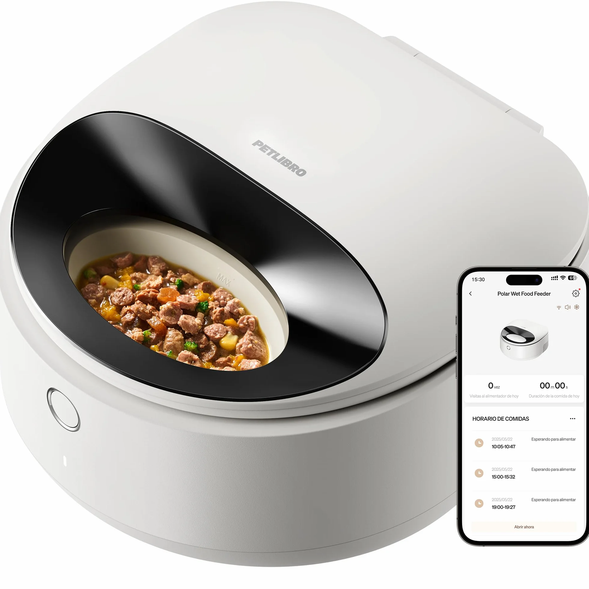 PETLIBRO Comedero Gato Automatico Comida Humeda, 2,4 GHz Wi-Fi Control de Aplicación, Refrigerado y con Refrigeración por Semiconductores, Frescas para 3 días, Dispensador Comida Humeda (Blanco)
