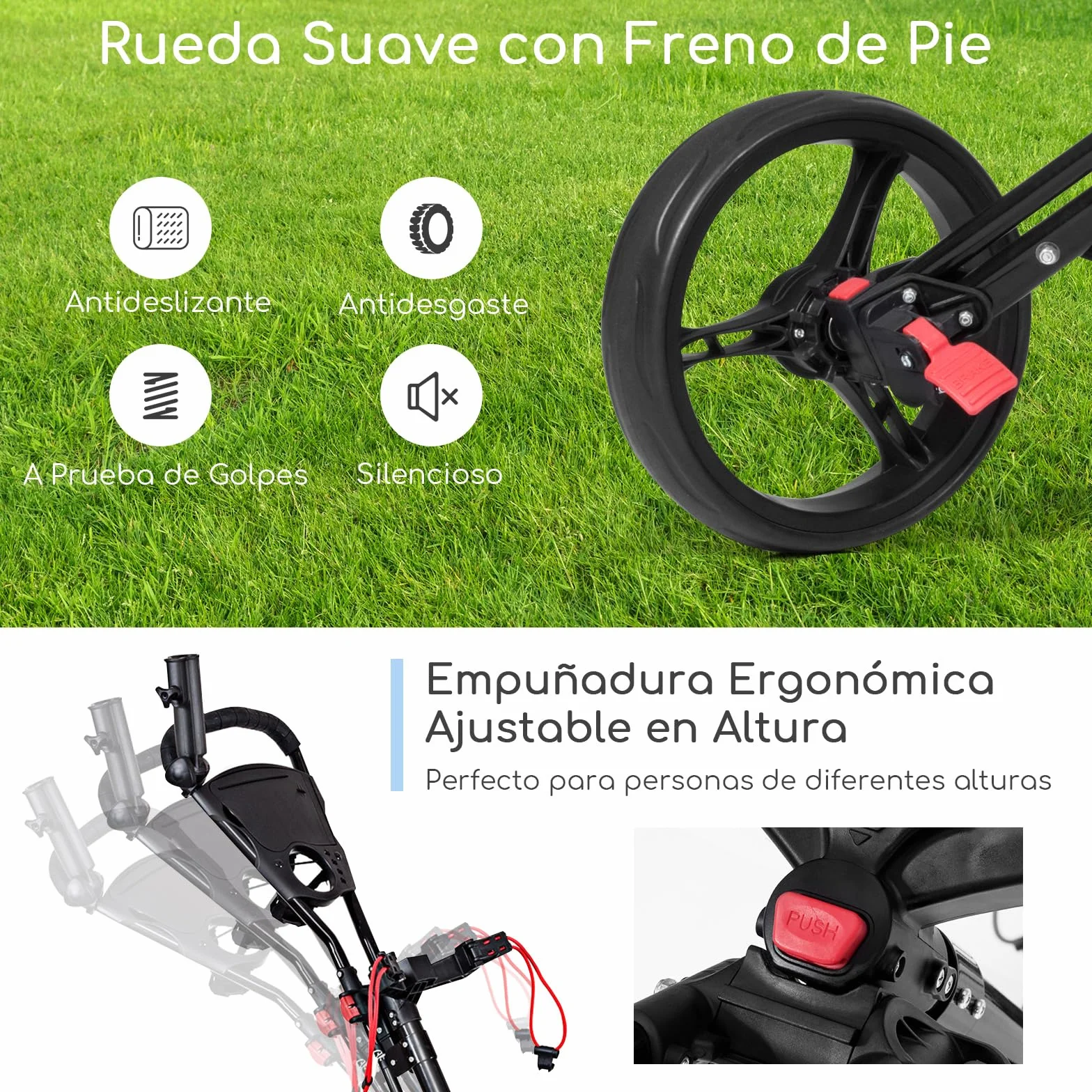 COSTWAY Carrito de Golf 3 Ruedas Plegable Ajustable Aluminio con Paragüero Negro