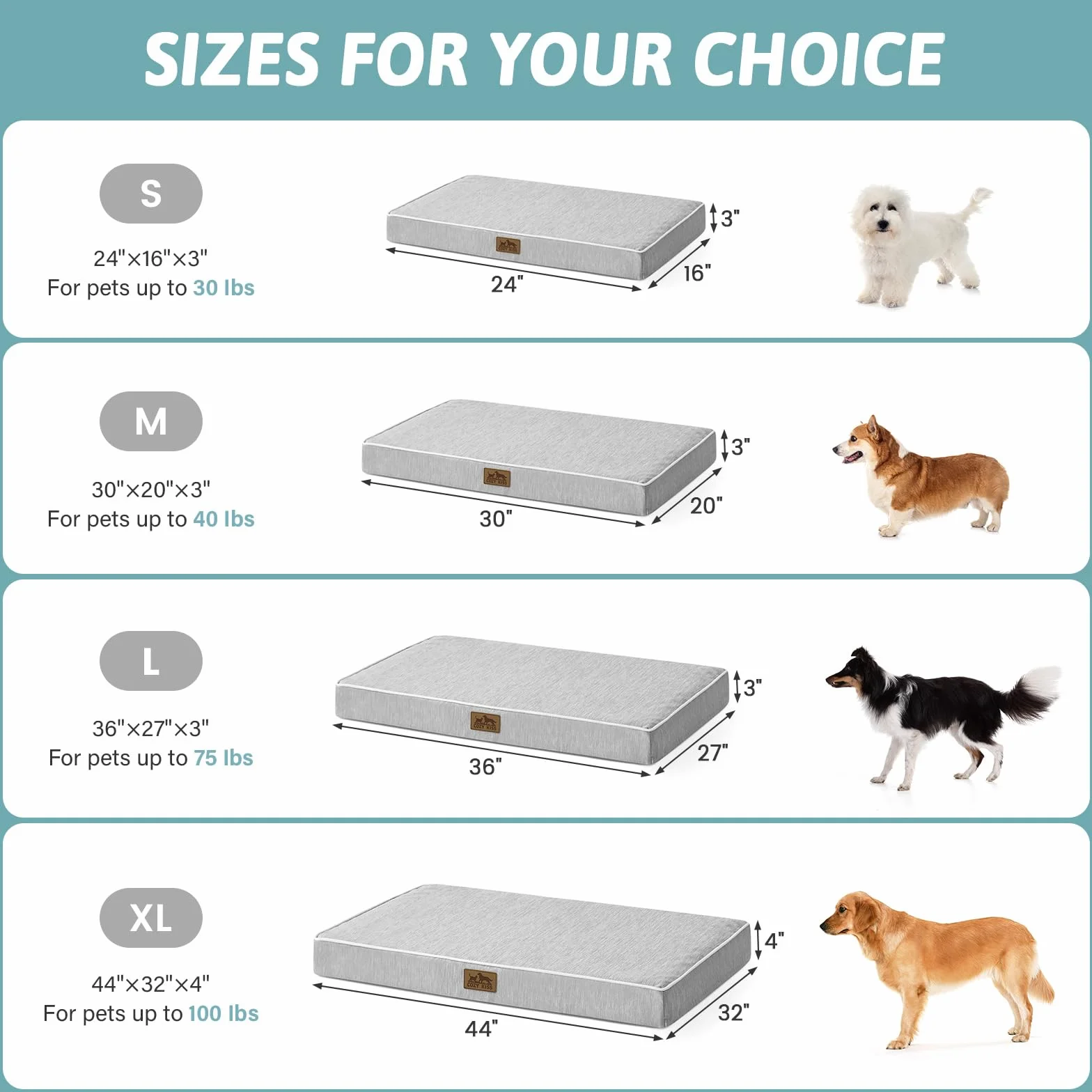 COZY KISS Cama Refrescante Perros Grandes L, Q-MAX>0.4 Cojín Ortopédico Transpirable Espuma Gel, Colchón Lavable Jaula, Funda Desmontable, Antideslizante, 91x69x7.5cm, Gris Plata