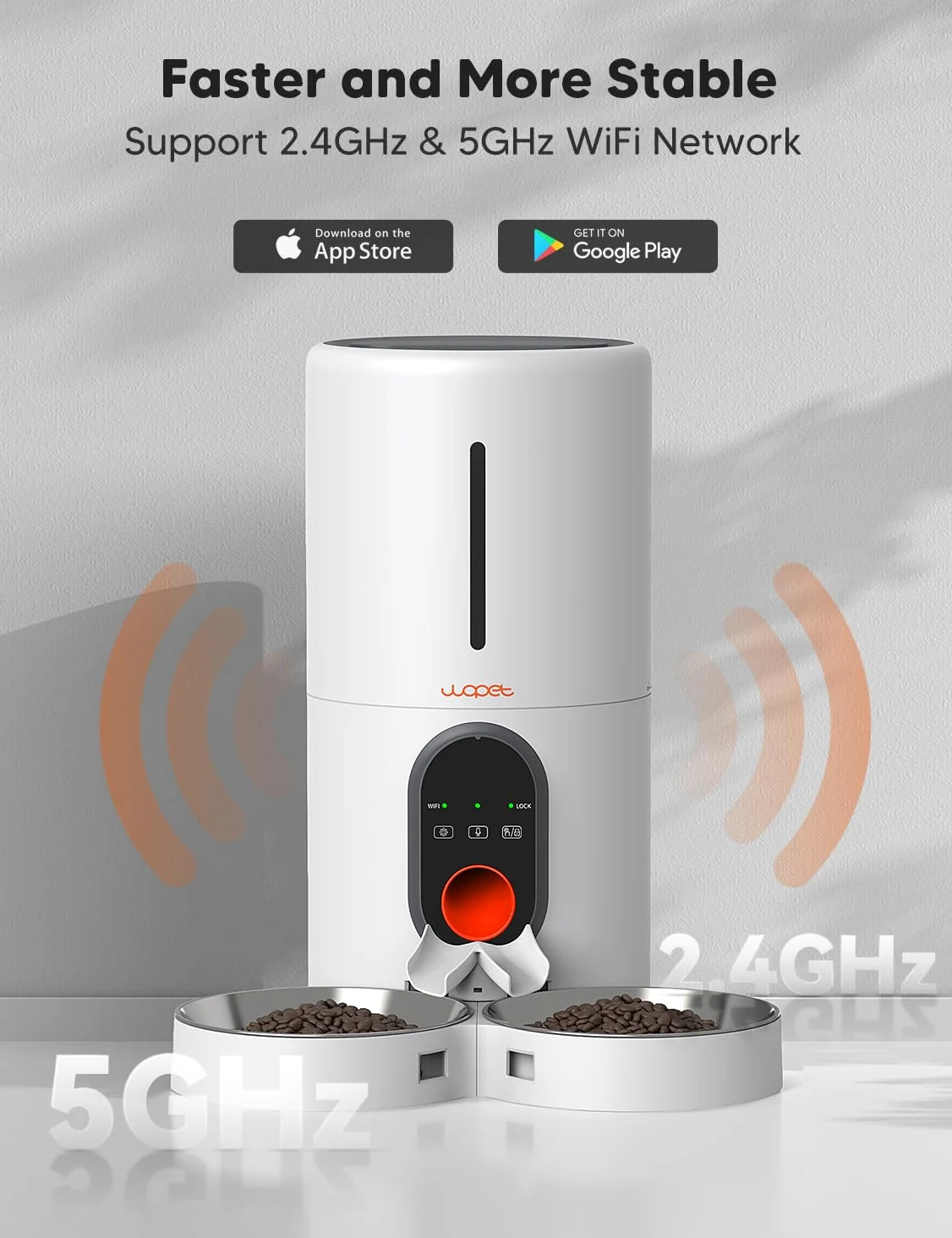 WOPET Comedero automático para gatos y perros, alimentador de mascotas WiFi 5G con control remoto, dispensador de comida para gatos de 6 litros con sensor de alimentos bajos, 1-10 comidas al día
