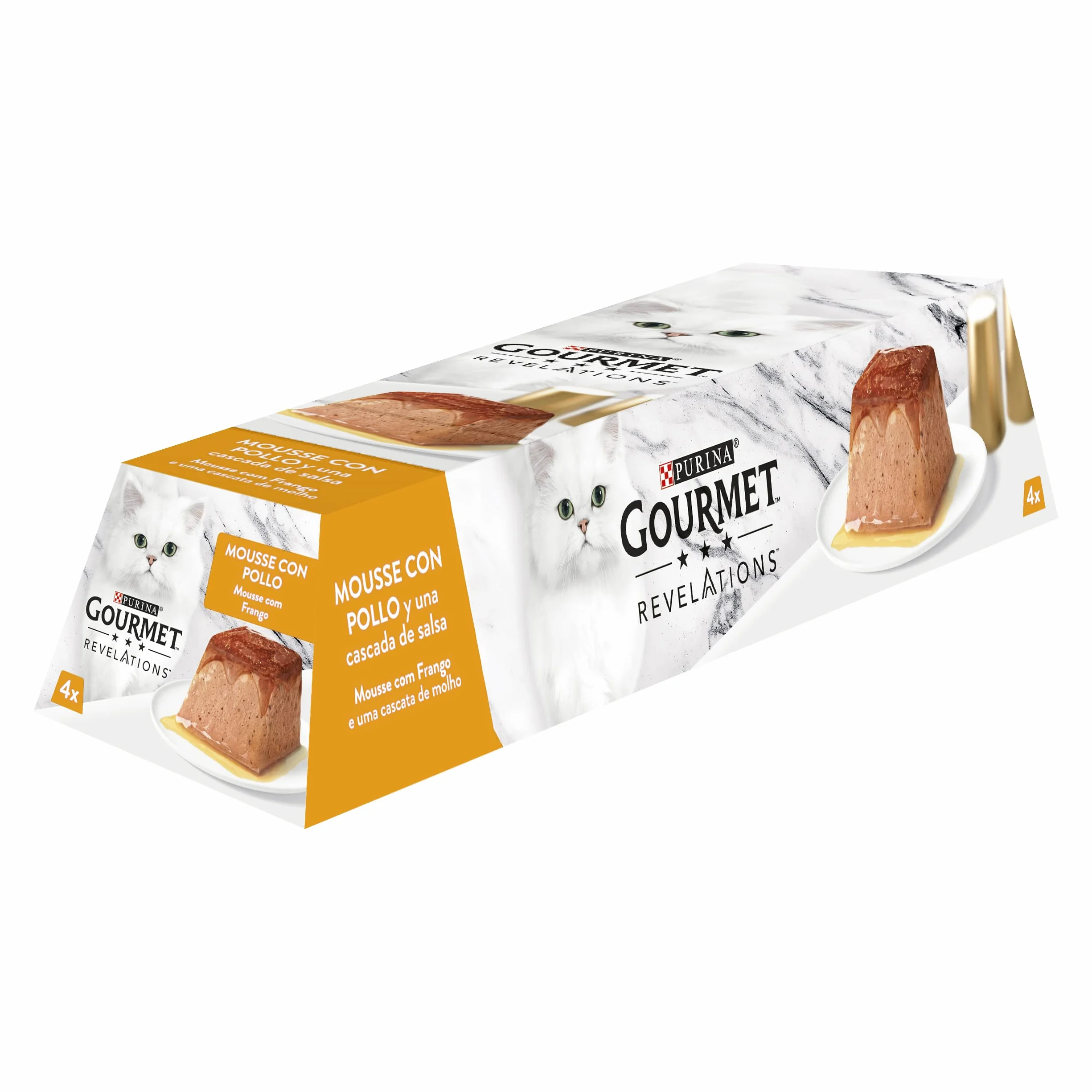 GOURMET Revelations, Comida Húmeda para Gato Adulto, Mousse con Salsa de Pollo, 6 Packs de 4 Pirámides de 57 g. (24 pirámides)