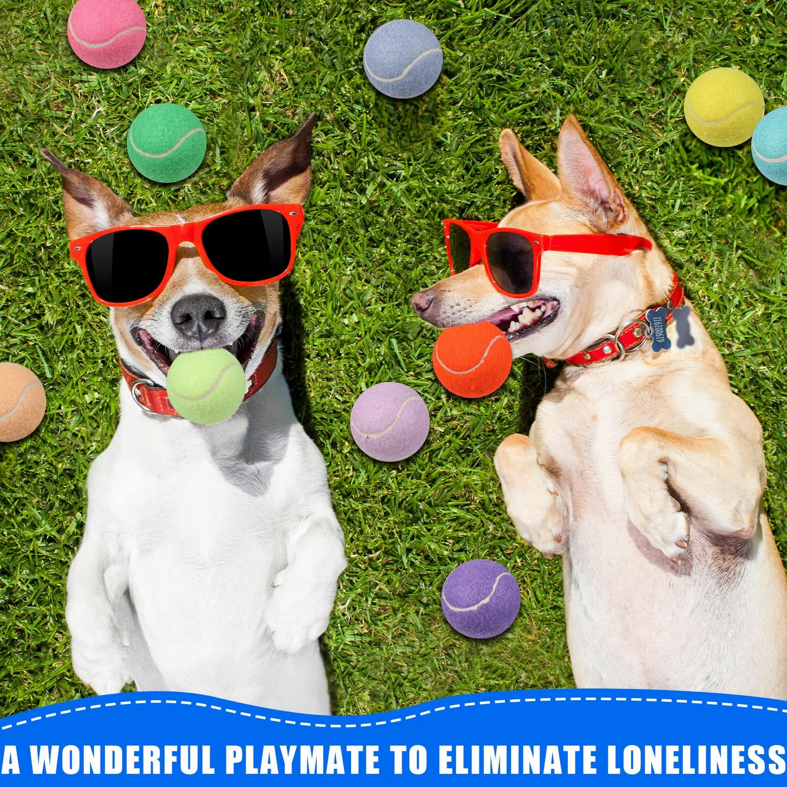 Liliful 50 pelotas de tenis chirriantes para perros de 2.5 pulgadas para jugar a mascotas, perros medianos y grandes, pelotas de cachorro para entrenamiento, juguete de pelota de perro con chirriador