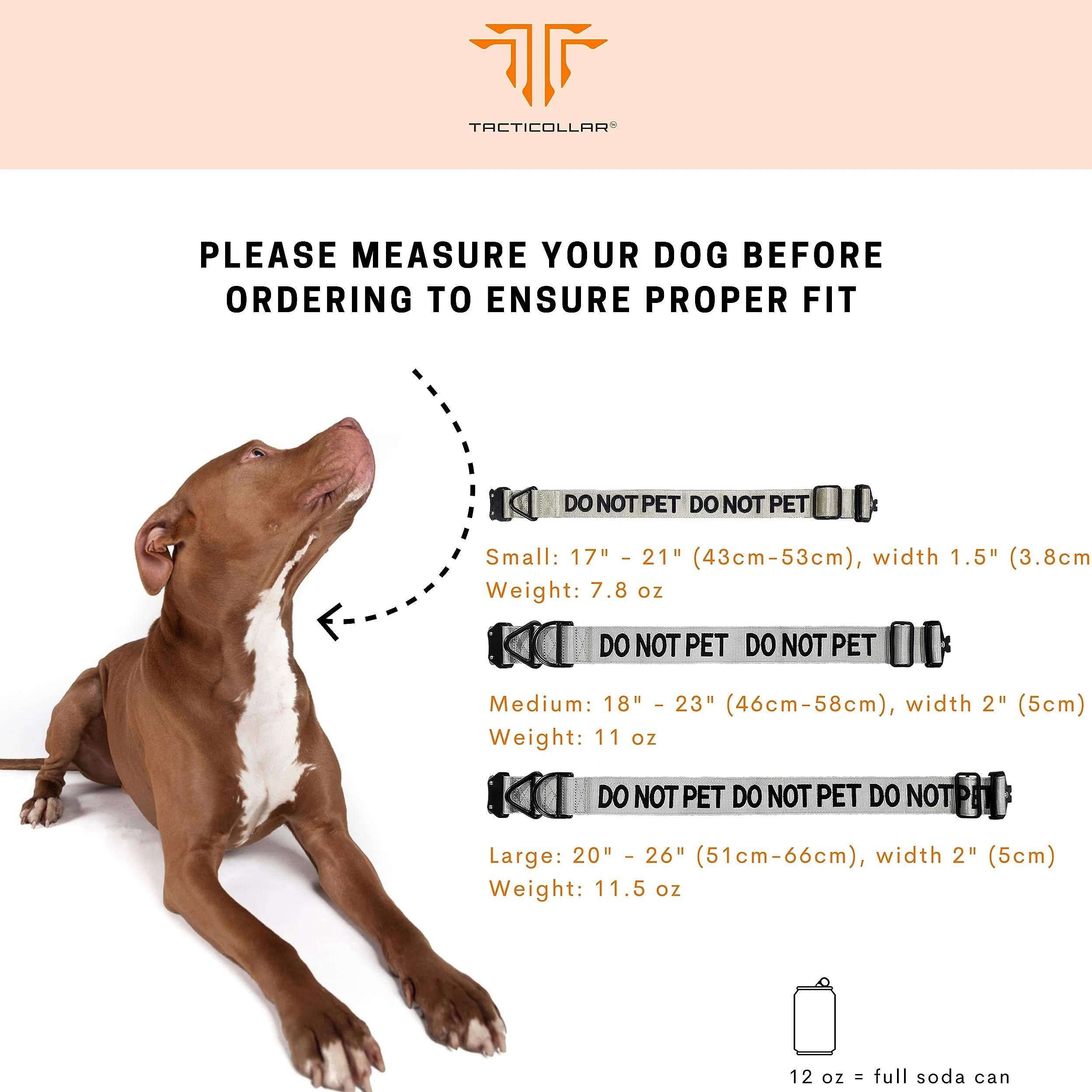 Tacticollar - Collar « DO NOT PET » (No acariciar) de nailon de 3,8 cm para perros, interior acolchado de neopreno, comunica las necesidades de tu perro para evitar accidentes (gris, pequeño)