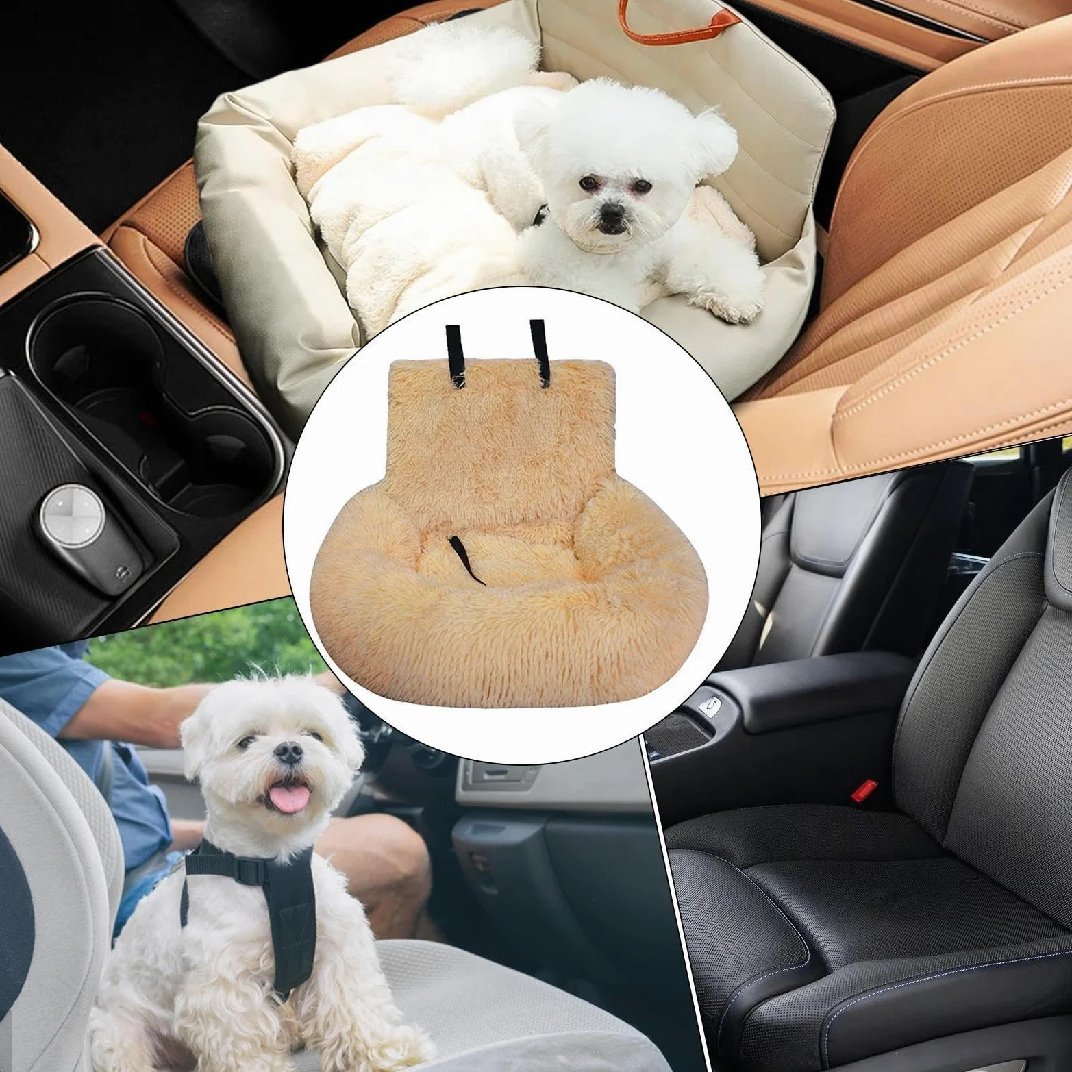 Asiento de coche de seguridad para perros, cama de viaje para perros para | Cama lavable para asiento de coche para perros de felpa,