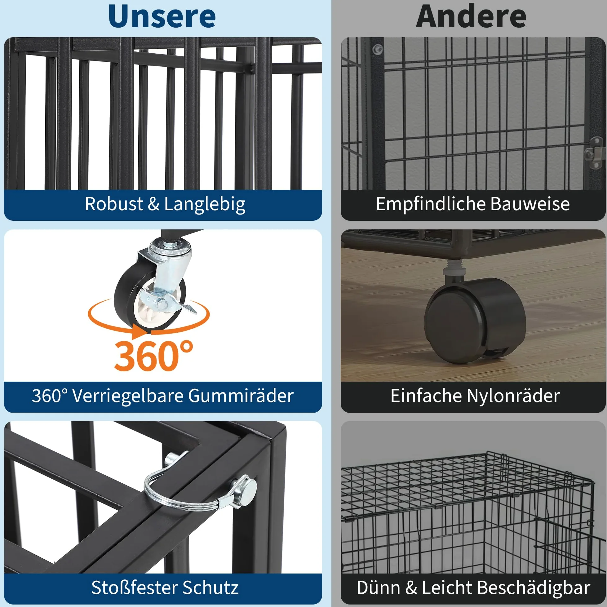 Caja para perros de metal pesado de 125 cm, con 3 puertas, jaula antifugas, para interior con estantes y ruedas, caseta extra grande para perros grandes y medianos, fácil de limpiar (negro)