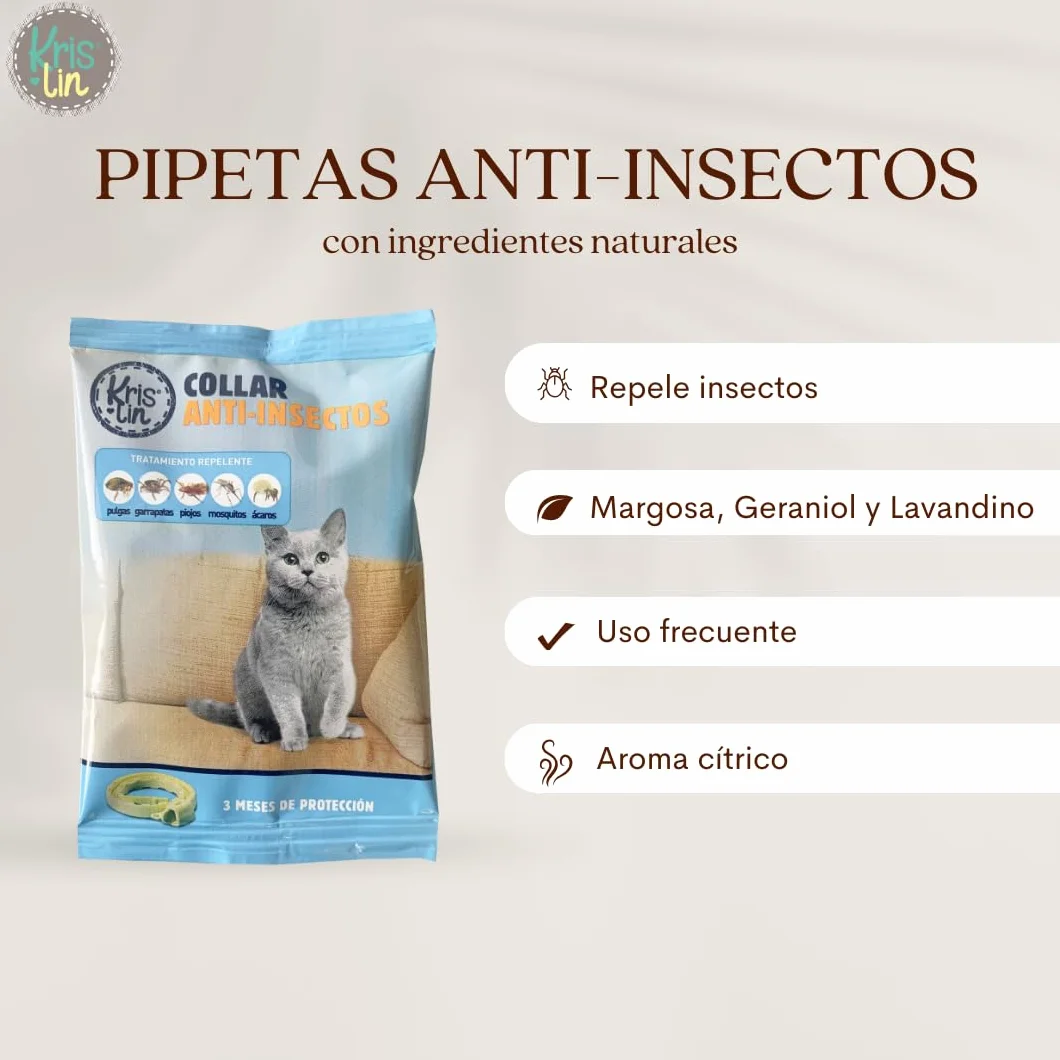 Collar antiparasitario para Gatos con Margosa, geraniol y lavandino, Cítrico, Marrón, 33cm