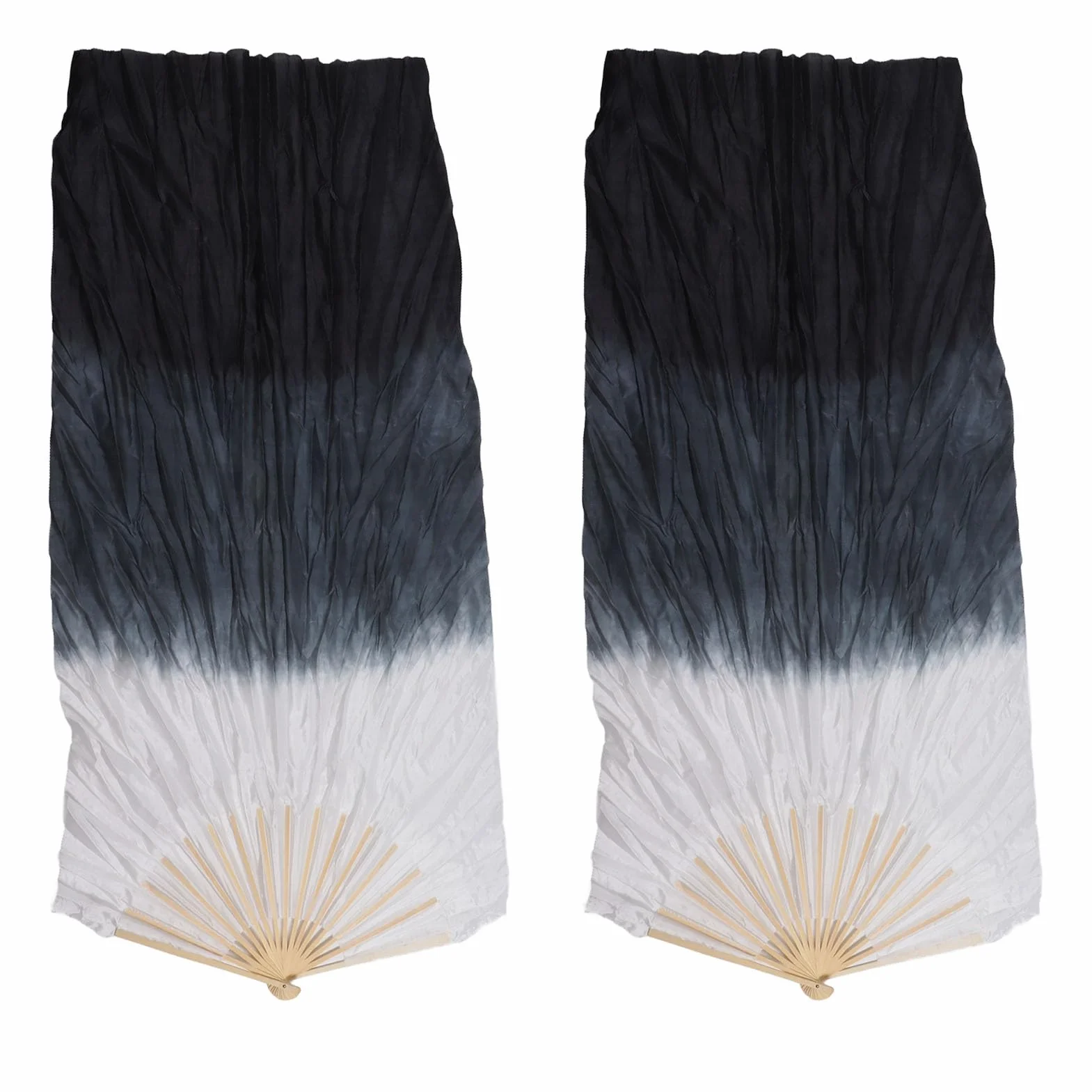 Abanicos para Danza del Vientre de 1,5M, Seda Sintética, Gris y Negro