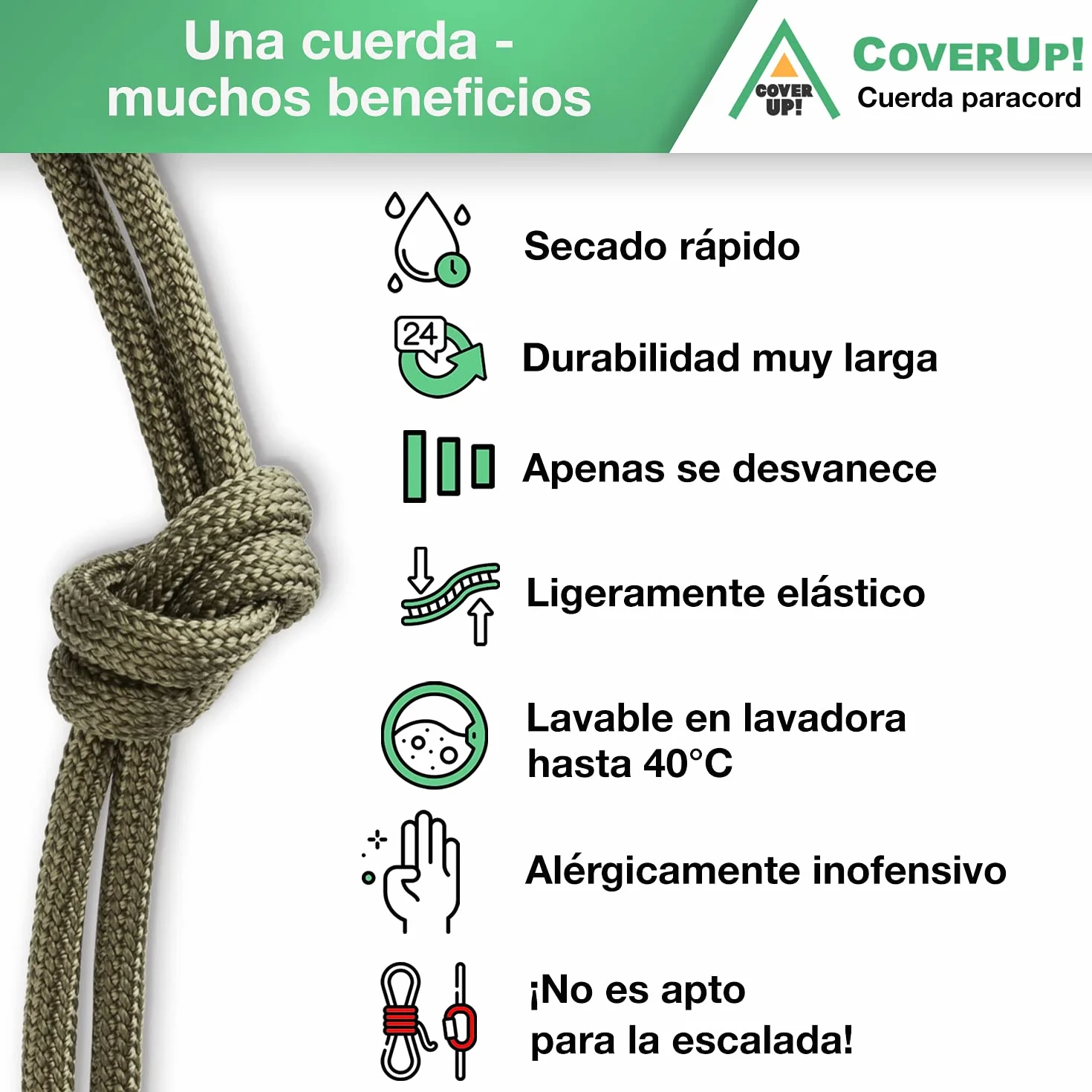 Cuerda Paracord 550 7 Hilos 31 Metros Cubierta Resistente Negro