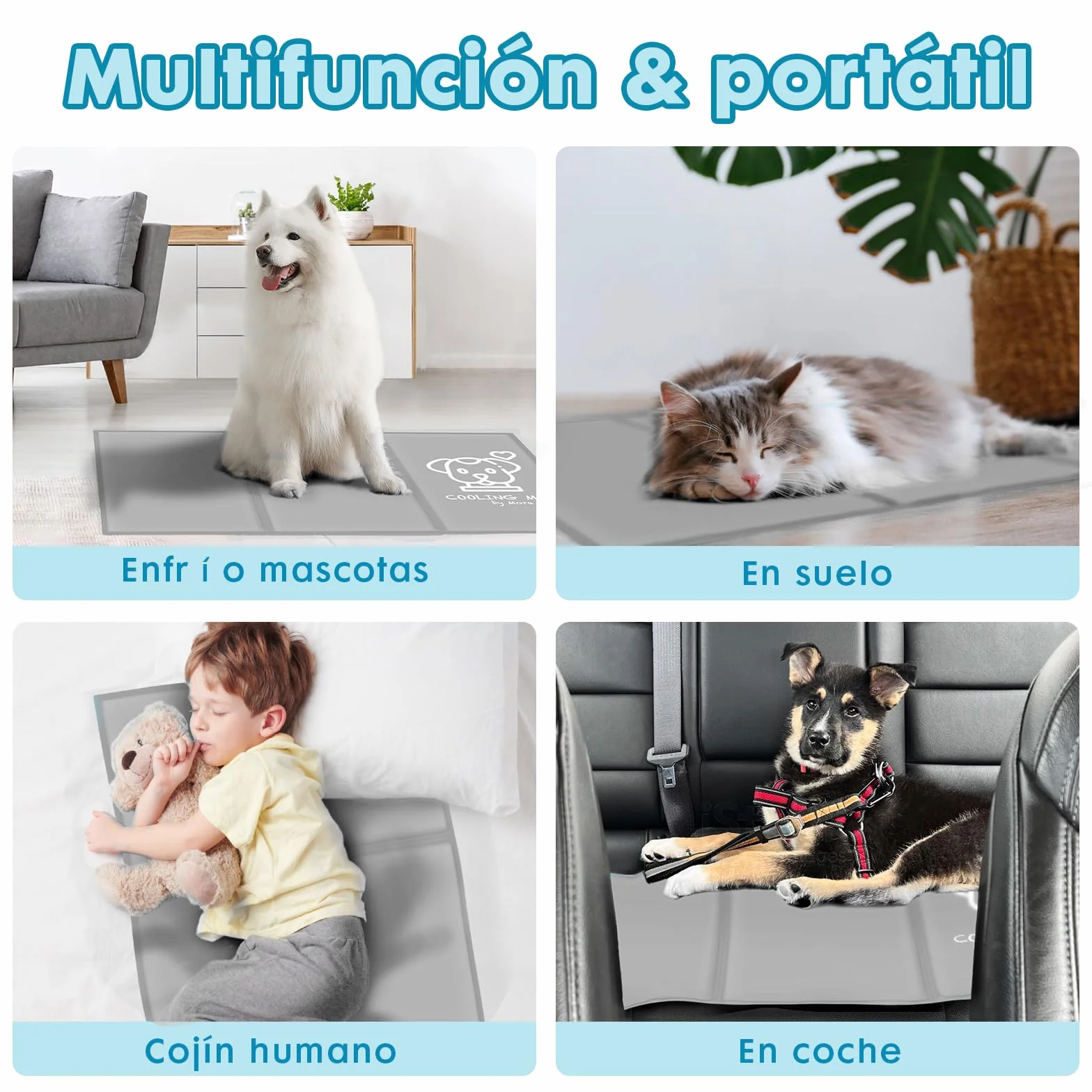 Pawtasy Cama refrescante Perro Manta refrigerante Gatos Cama Fria para Perros Verano Alfombrilla refrigerante Alfombra Colchoneta Ideal para Mascotas Extra Grande, XXL 120 x 80 cm Gris
