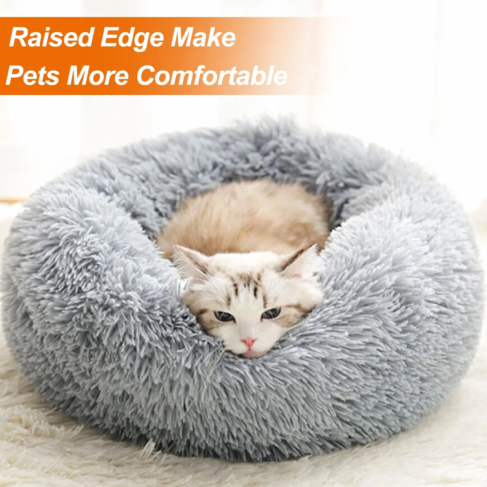 Brevanza Cama Perro CóModo Y CáLida, Felpa Camas para Gatos Invierno, Cojin Redonda Perro Antideslizante, Cojines Suave Lavable, para Gato Y Perros Medianos PequeñOs, (Diameter:50cm, Gris)