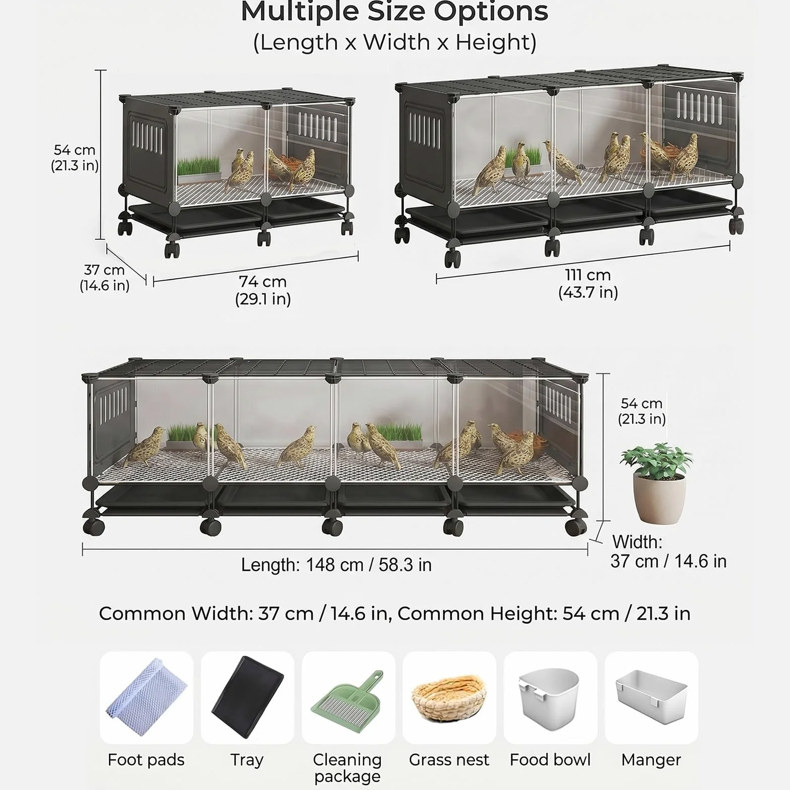 Jaula Grande para Animales pequeños, gallinero Transparente HD para Conejos y gallinas con Ruedas, Bandeja extraíble, Almohadillas Antideslizantes, Caja de cría para gallinas(Black,S)