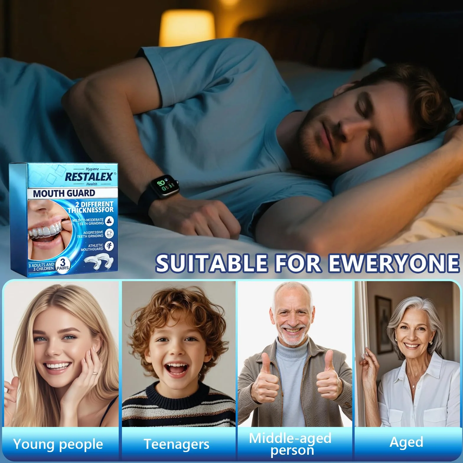 Protector Bucal Para Dormir, Férulas Descarga Bruxismo, Kit Dental Reutilizable, 6 Piezas