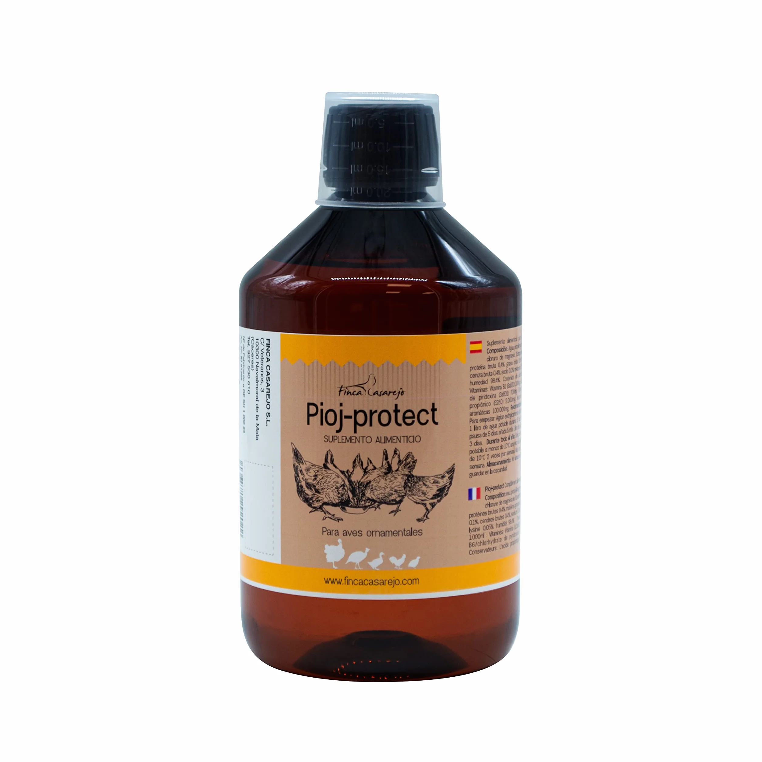 FINCA CASAREJO Mantiene Alejados a Piojos, Pulgas y Ácaros en Gallinas, Palomas, Aves de Corral | PiojProtect 500ml | El Olor No Atrae a Los Insectos | Soluble en Agua, Estimula el Apetito