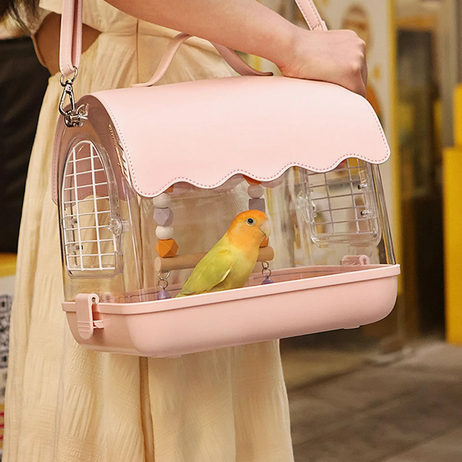 Transportadores de pájaros acrílicos para pájaros pequeños, jaula de seguridad para loros de jardín para loros de agapornis, jilgueros, jaula ventilada para loros