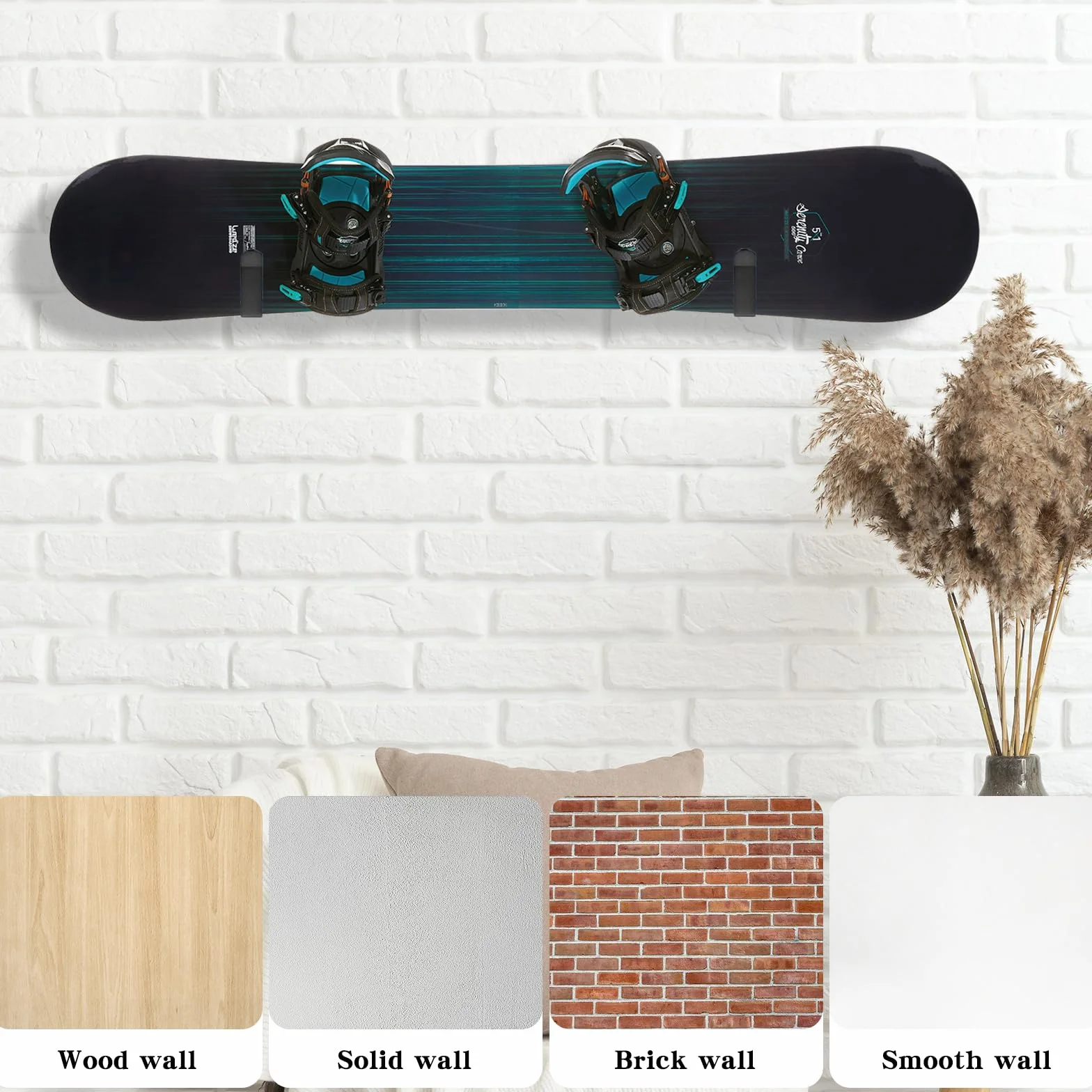 Soporte de Pared para monopatín Negro con Tornillos de fijación para Snowboard, Longboard, esquís