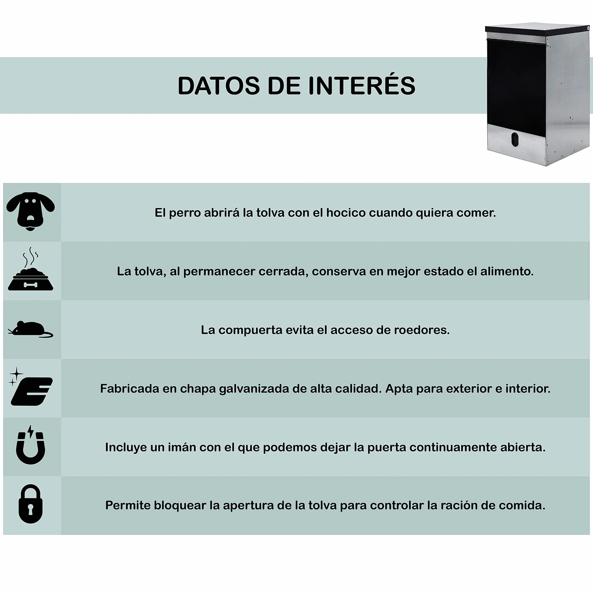 Tolva Autoservicio para Perros | Tapa Basculante Antipájaros y AntiRatones | Elegante diseño en Negro | Gran Capacidad 10 kg, 20 kg, 40 kg (10kg Negro)