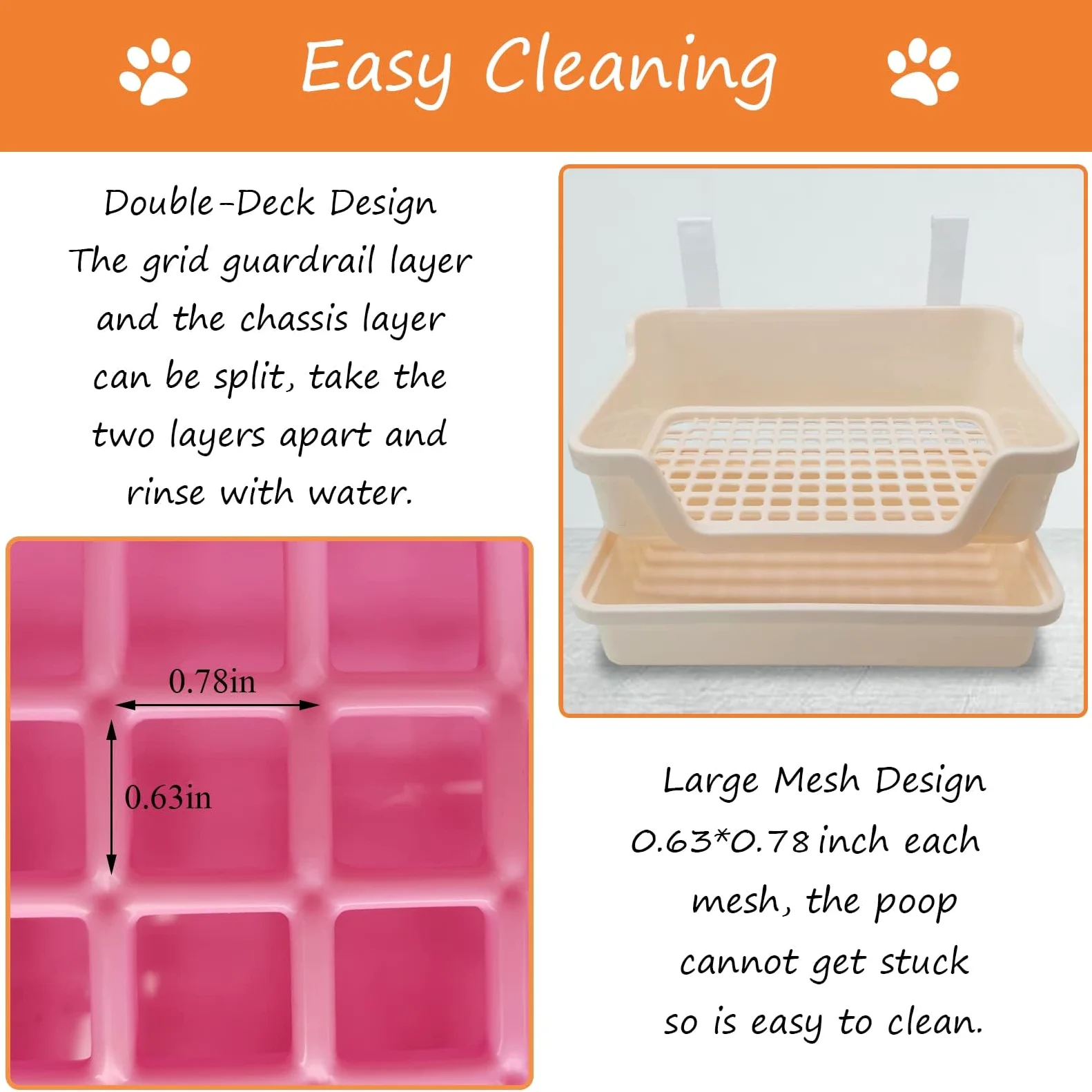 PINVNBY Caja de arena grande para conejos, caja de inodoro de esquina de conejo profundo, doble piso, entrenador de orinal con ganchos para adultos, conejillo de indias, chinchilla, hurón, ardilla