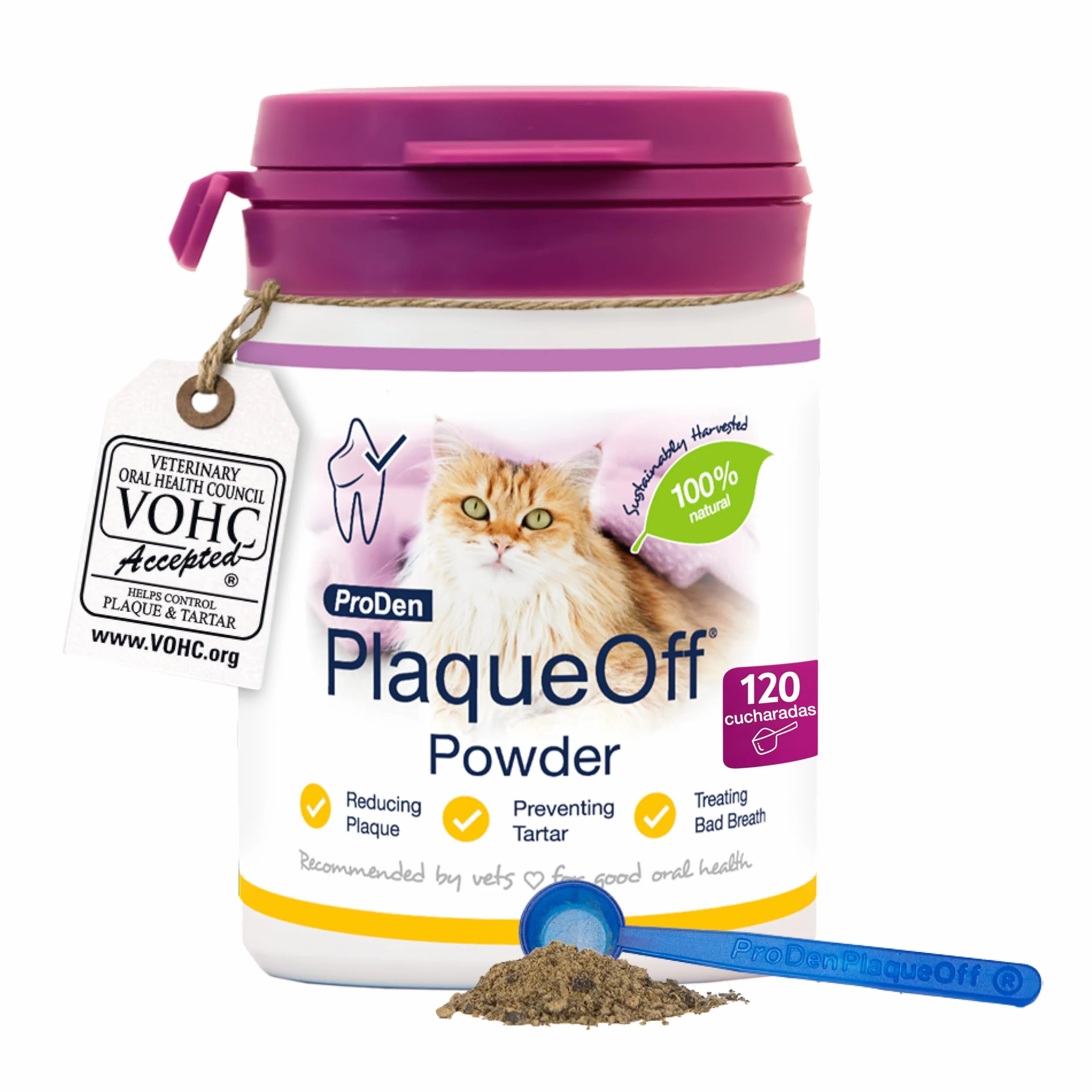 ProDen PlaqueOff Polvo para Gatos 40g – Limpiador Dental 100% Natural, Formula Gatos Exigentes, Ayuda a Eliminar Placa, Sarro y Mal Aliento, hasta 4 Meses de duración