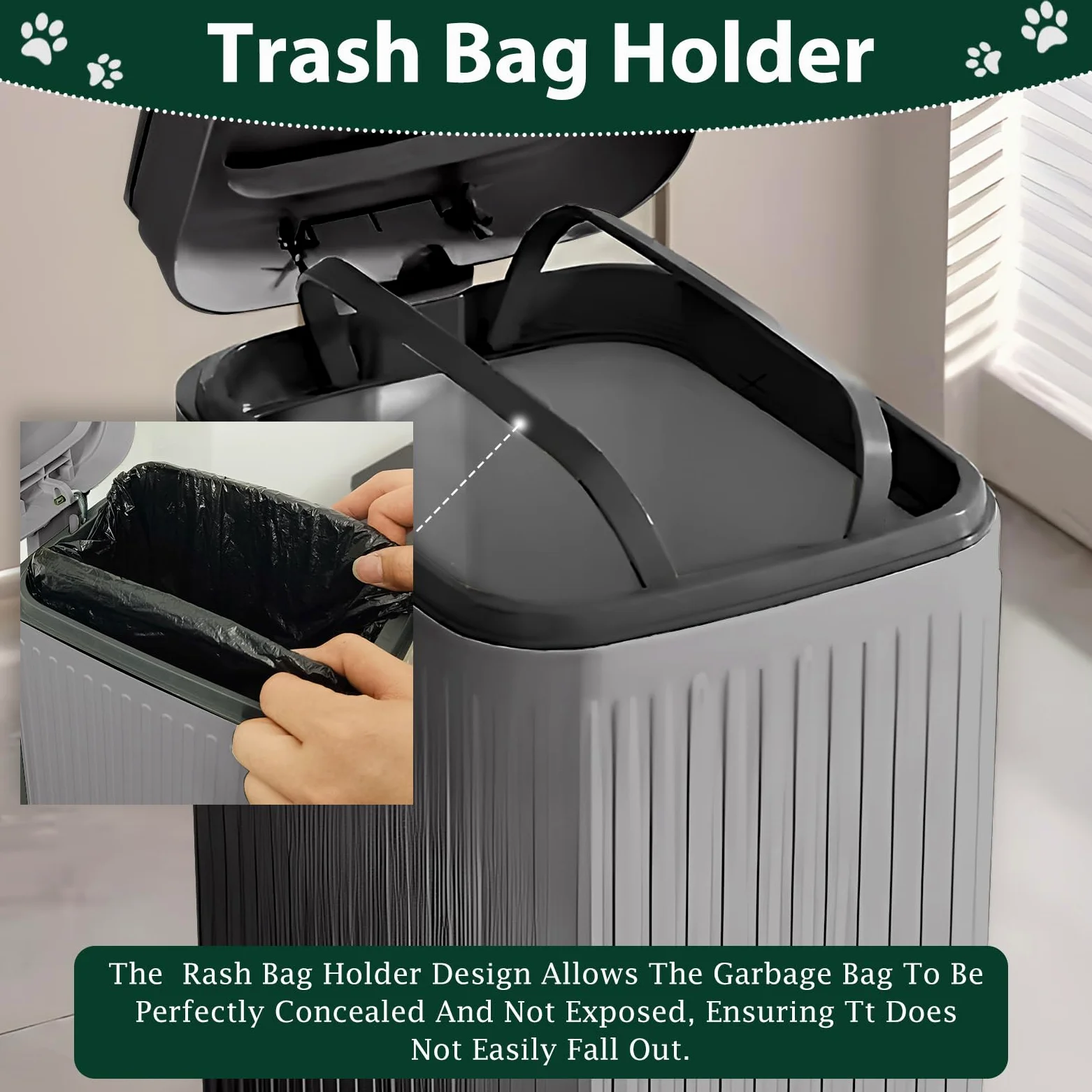 Cubo de basura para excrementos de perro en el exterior, cubo de 5 litros con tapa, pedal de pie, contenedor de residuos para perros con 40 bolsas, tapa de cierre suave para mascotas (cubo