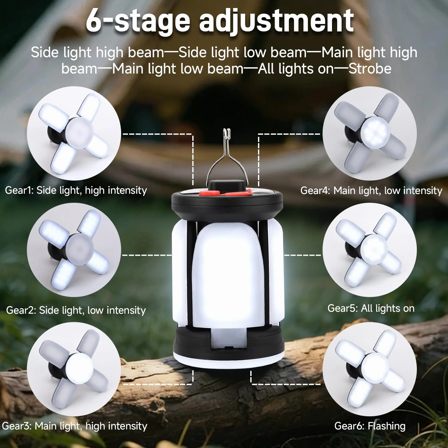 Lámpara Camping Plegable LED Recargable 6 Modos Luz 2400mAh Carga Solar USB 60 LEDs